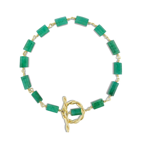 Natural Emerald Hexagon Pencil Wire Wrap Beaded Bracelet