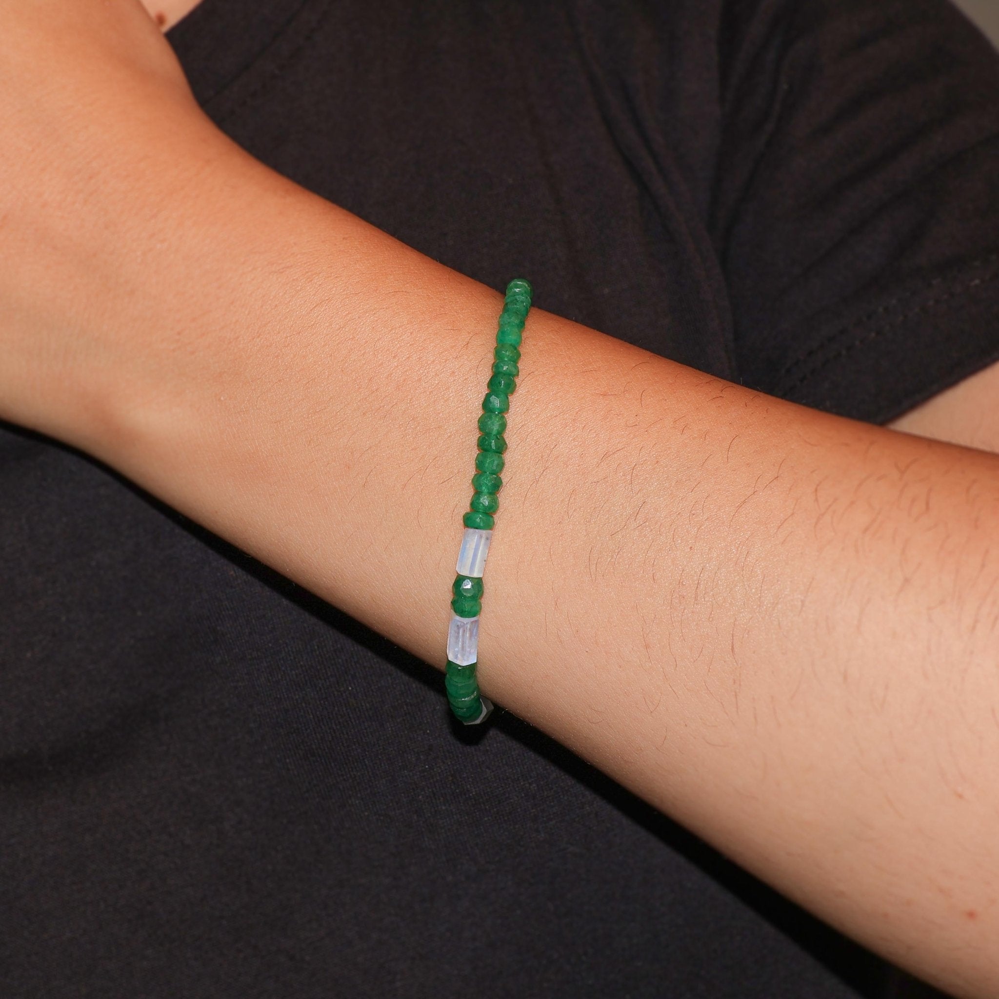 Natural Emerald & Moonstone Pencil Beaded Bracelet - Goodstone Jewels