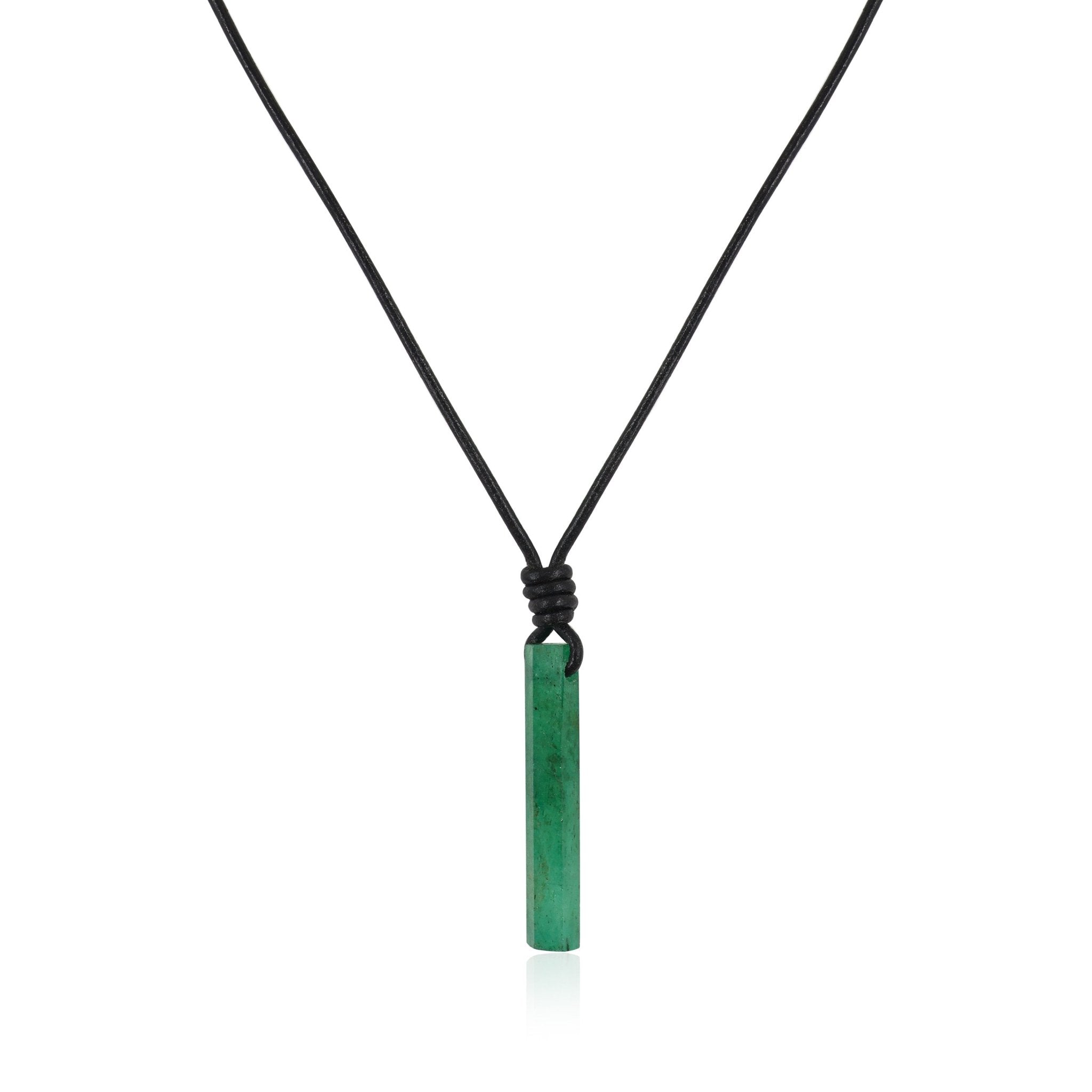 Natural Emerald Pencil Leather Cord Pendant Necklace - Goodstone Jewels