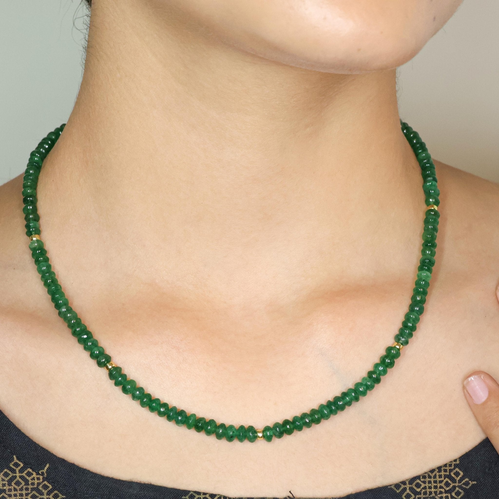 Natural Emerald Smooth Beaded Handmade Necklace for Women - Goodstone Jewels