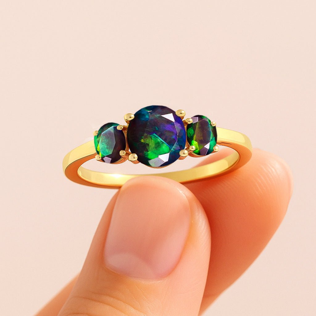Natural Ethiopian Black Opal Three Stone Engagement Ring - Goodstone Jewels