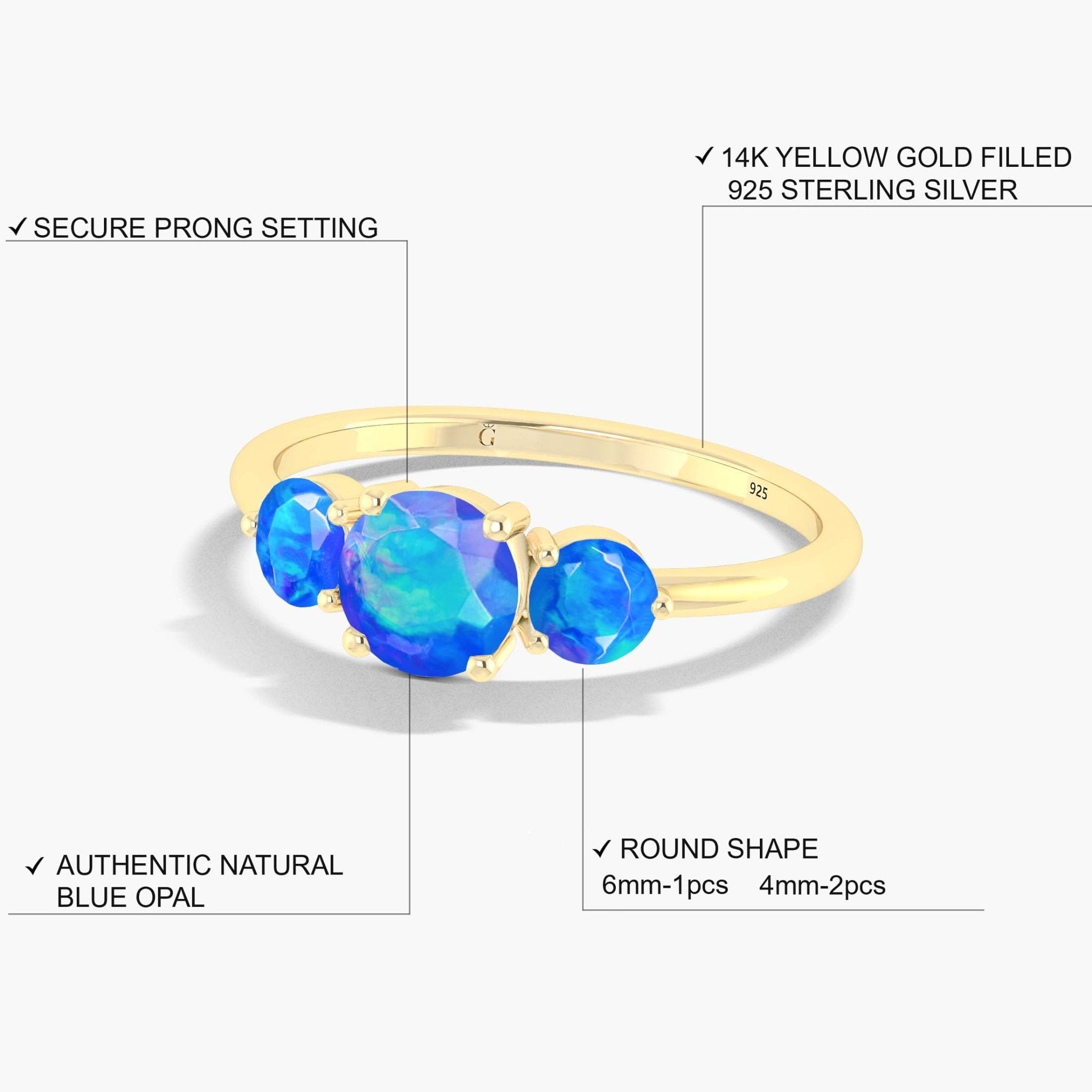 Natural Ethiopian Blue Opal Three Stone Engagement Ring - Goodstone Jewels