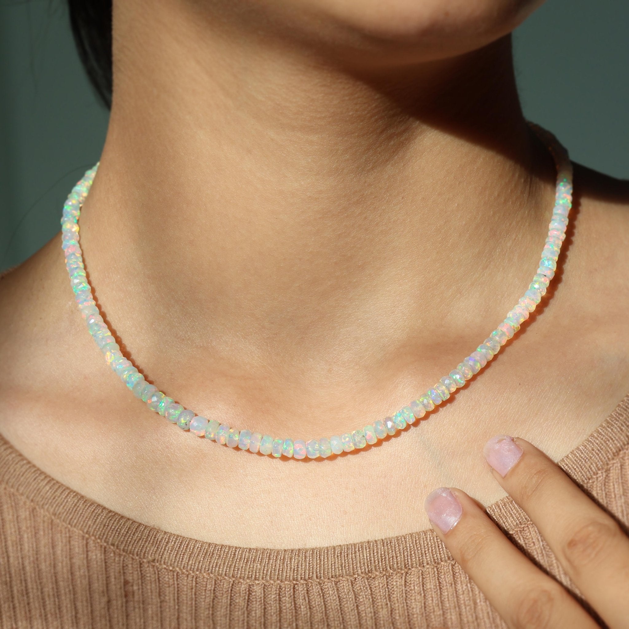 Natural Ethiopian Faceted White Opal Beaded Necklace for Wedding Gift - Goodstone Jewels