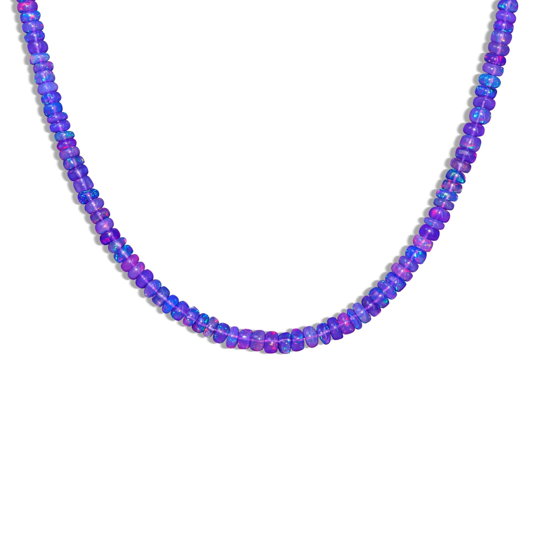 Natural Ethiopian Fire Lavender Opal Beaded 925 sterling Silver Necklace - Goodstone Jewels
