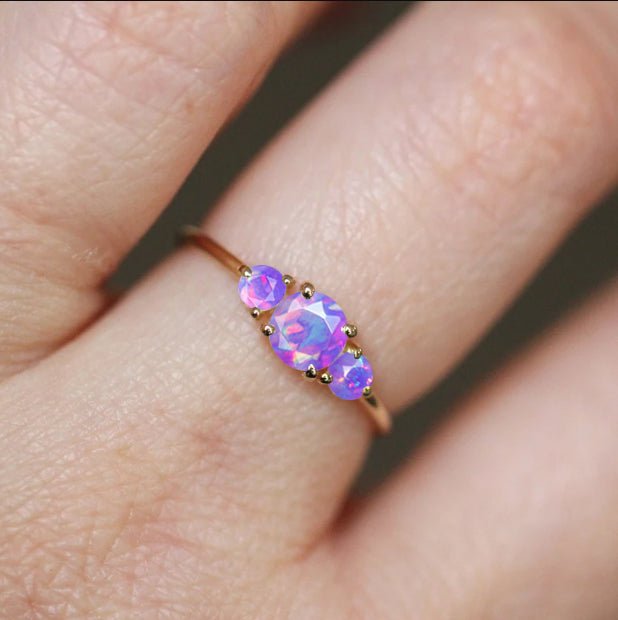 Natural Ethiopian Lavender Opal Three Stone Engagement Ring - Goodstone Jewels