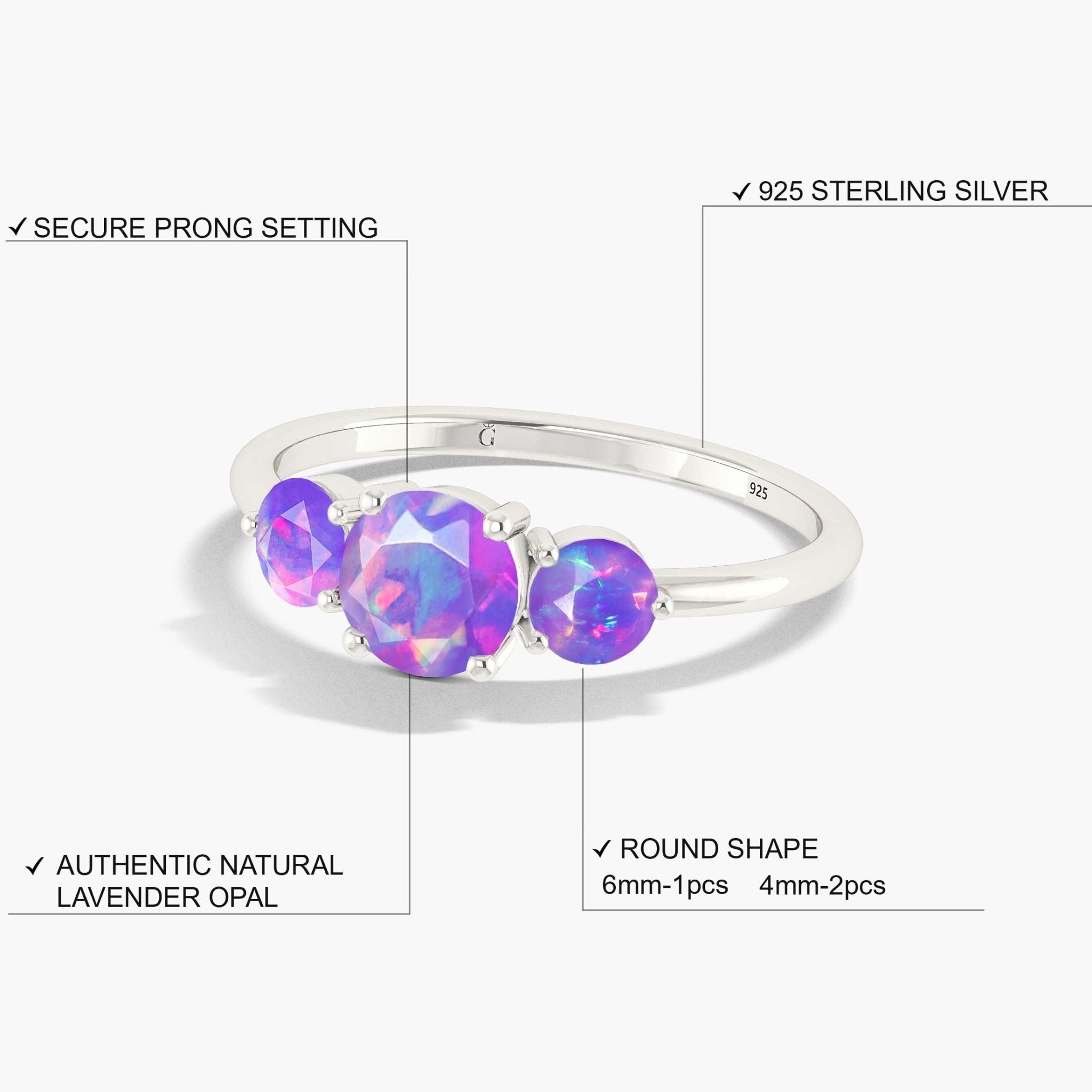 Natural Ethiopian Lavender Opal Three Stone Engagement Ring - Goodstone Jewels
