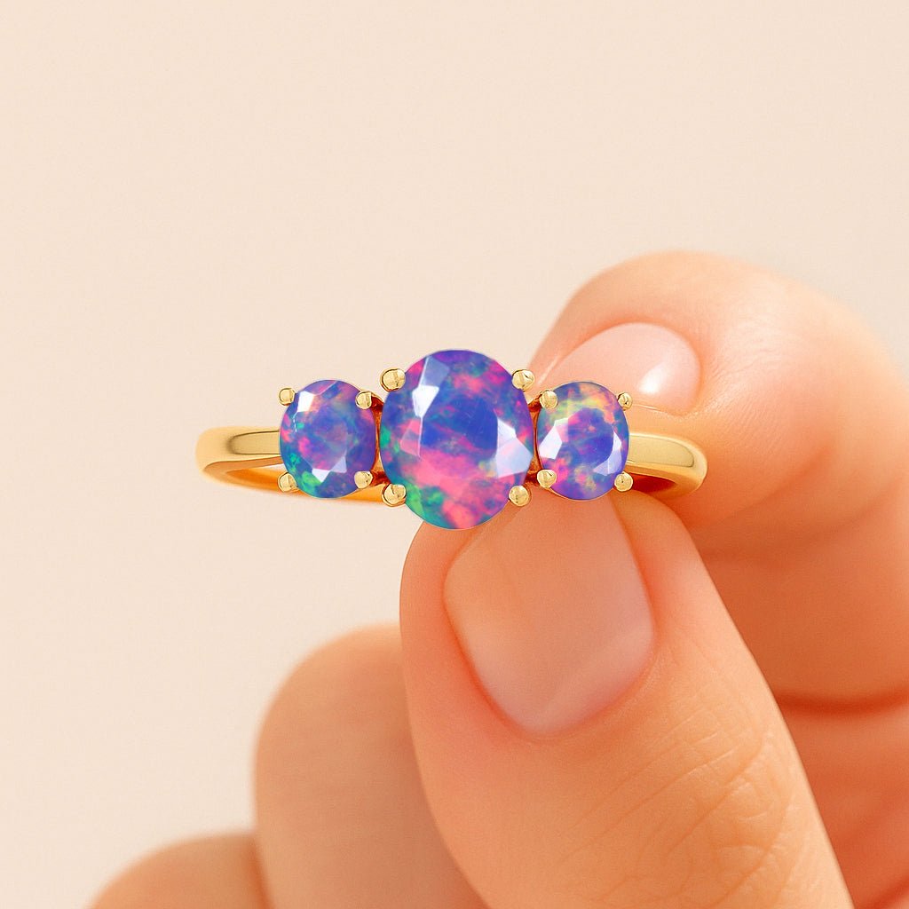 Natural Ethiopian Lavender Opal Three Stone Engagement Ring - Goodstone Jewels