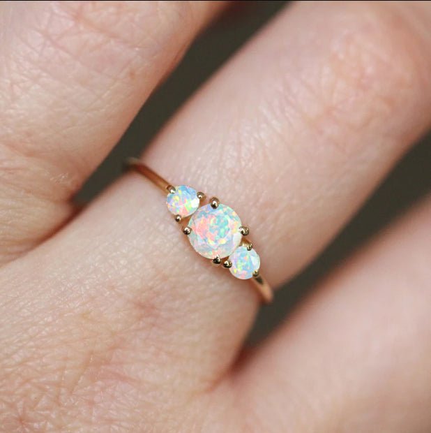 Natural Ethiopian White Opal Three Stone Engagement Ring - Goodstone Jewels