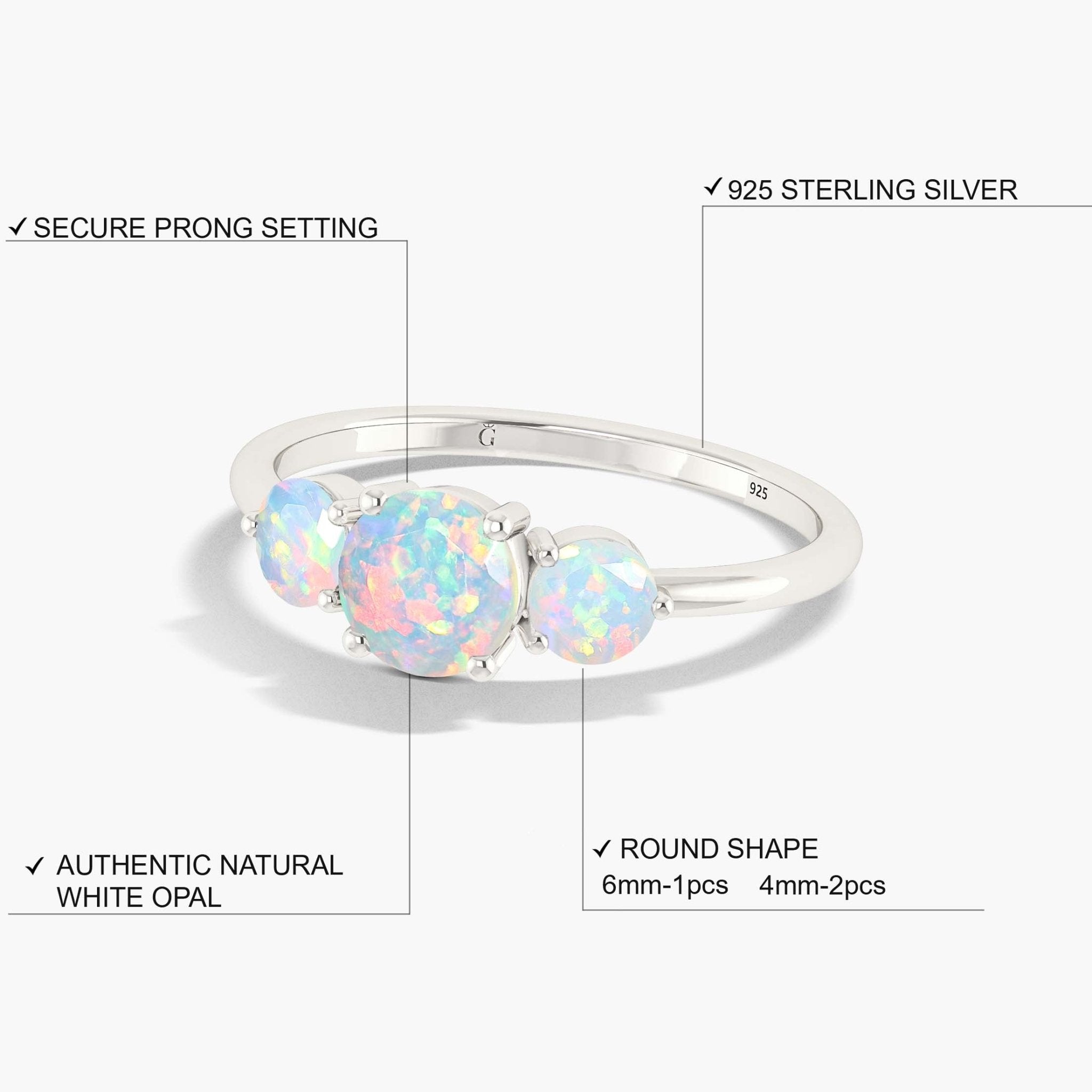 Natural Ethiopian White Opal Three Stone Engagement Ring - Goodstone Jewels