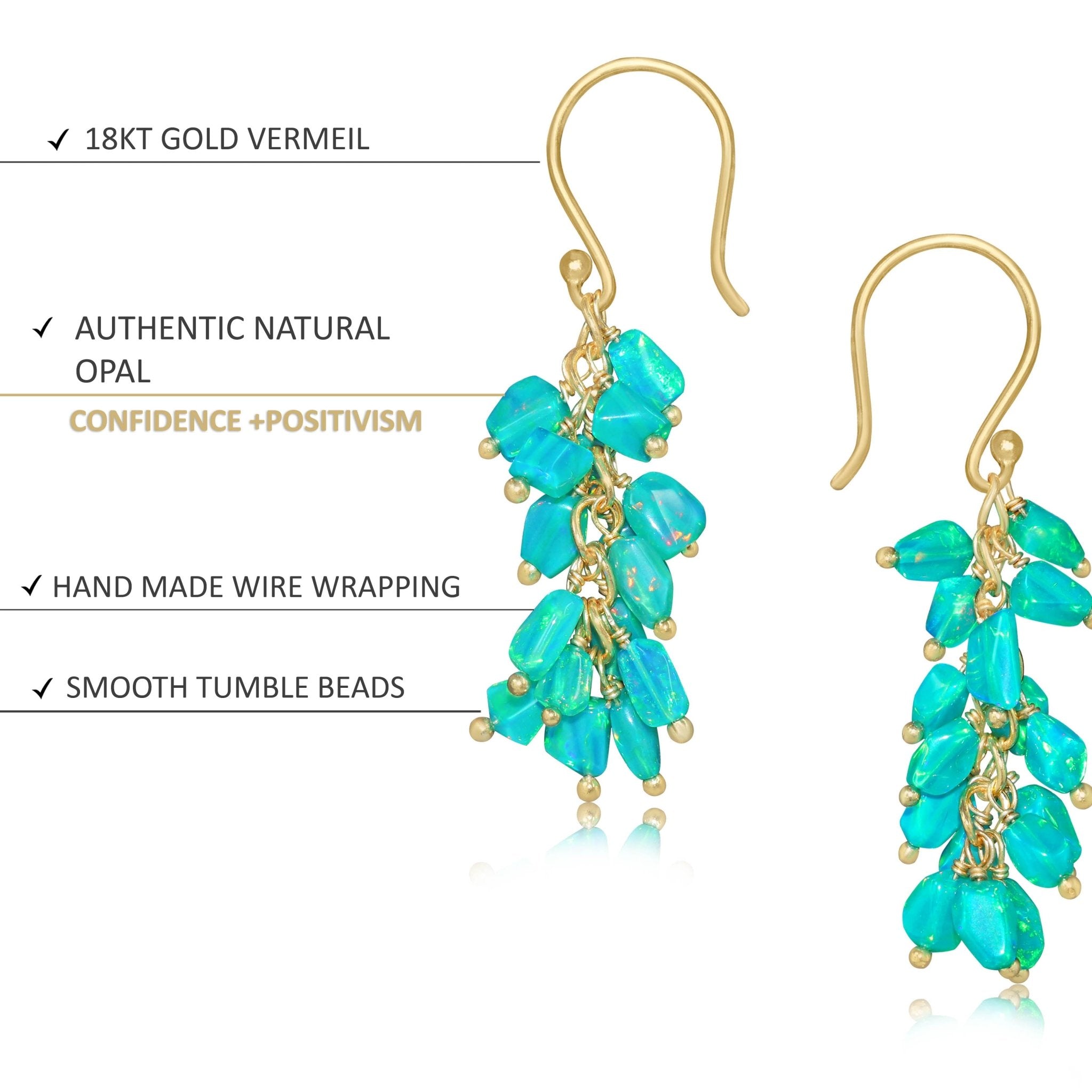 Natural fire Green opal tumble cluster Dangle earrings for women - Goodstone Jewels