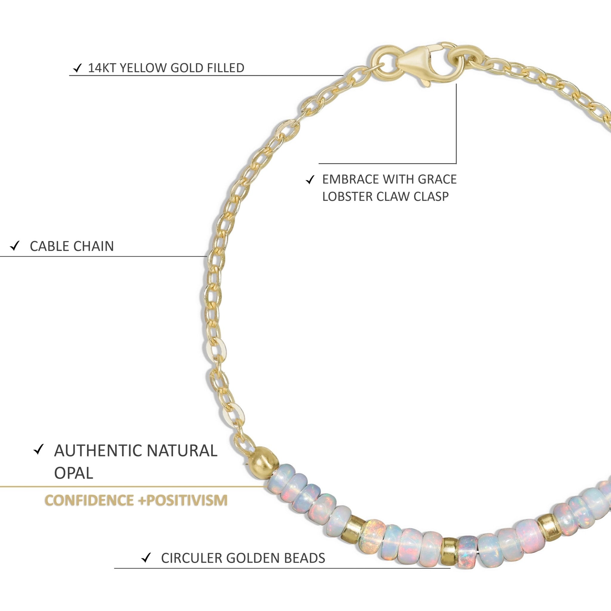 Natural fire Opal beaded Gold Vermail Chain bracelet for women - Goodstone Jewels