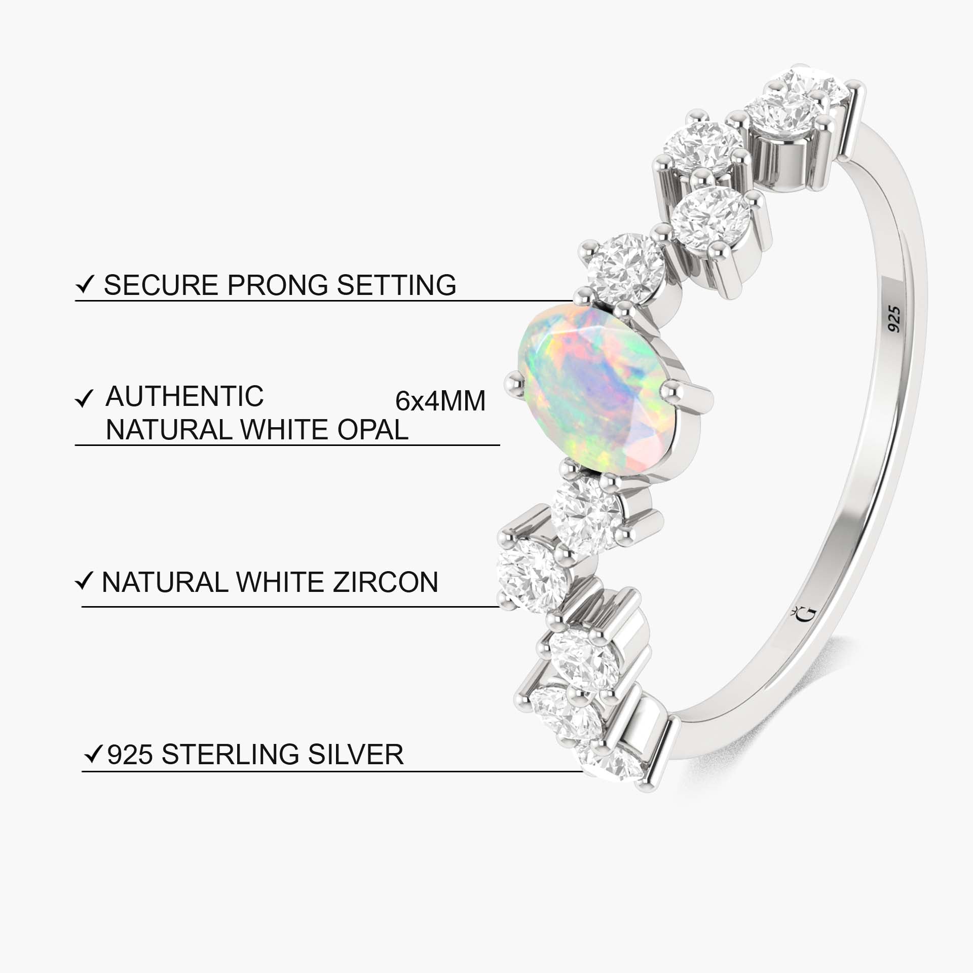 Natural fire opal with Small Cubic Zircon Wedding ring - Goodstone Jewels