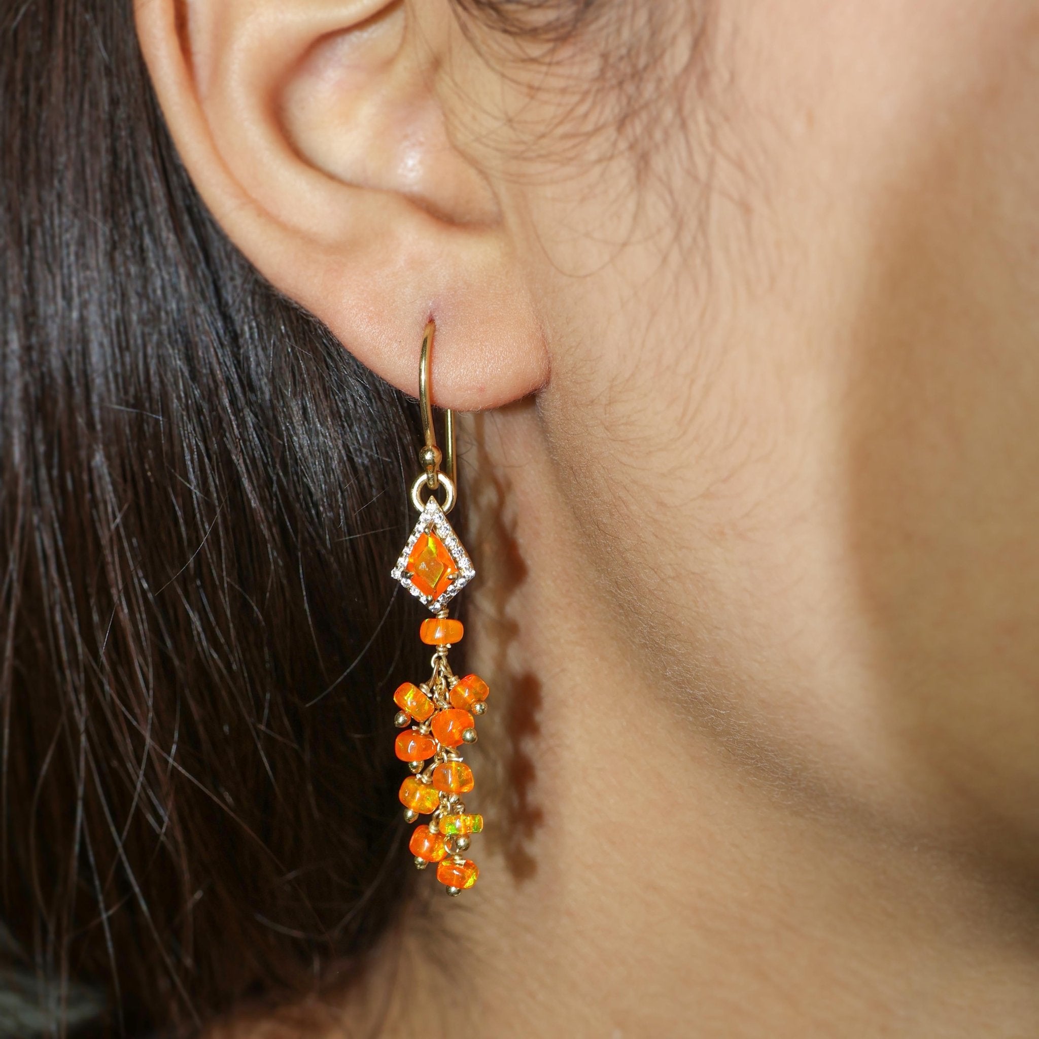 Natural fire Orange opal handmade earrings - Goodstone Jewels