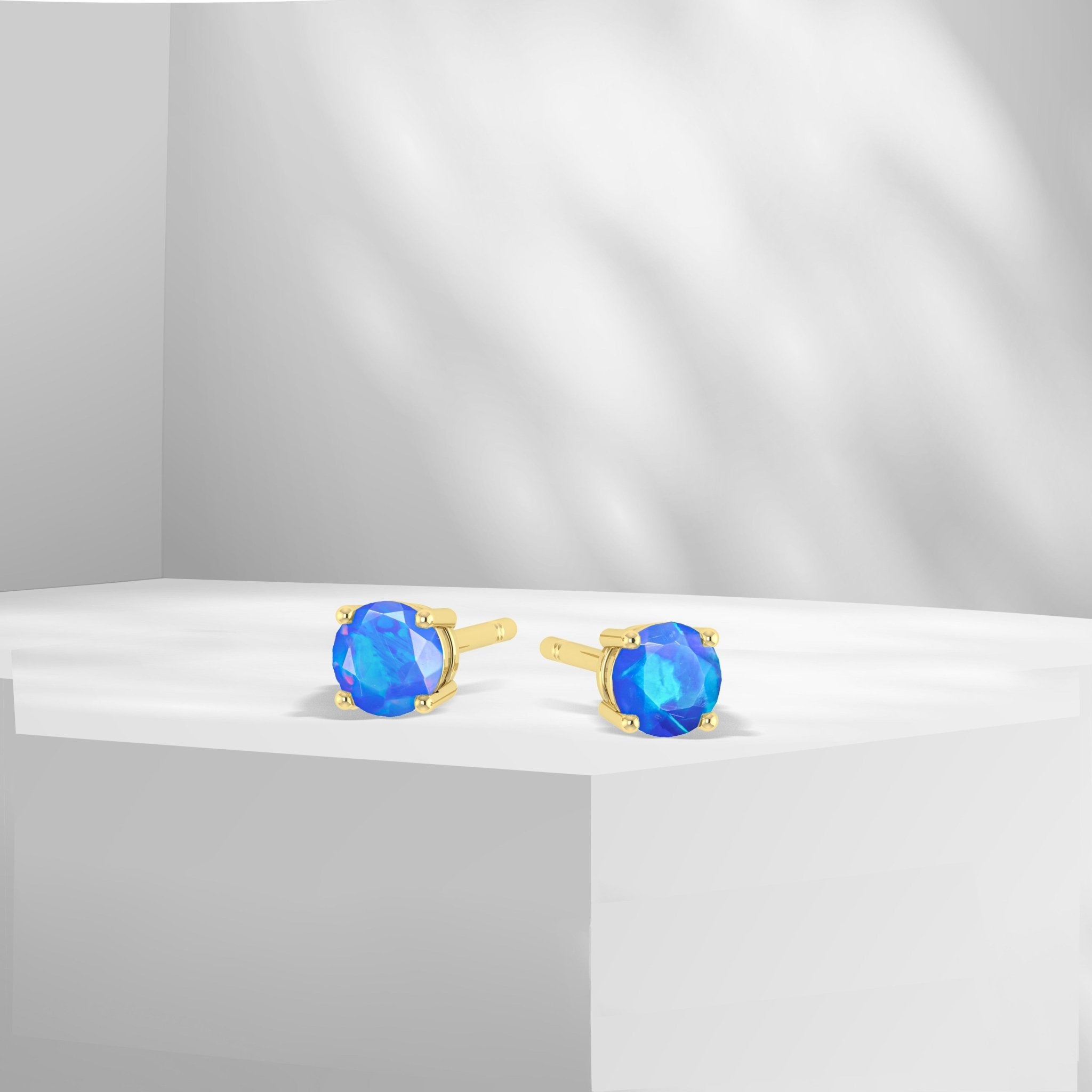 Natural Fire Round Opal Stud Earring - Goodstone Jewels