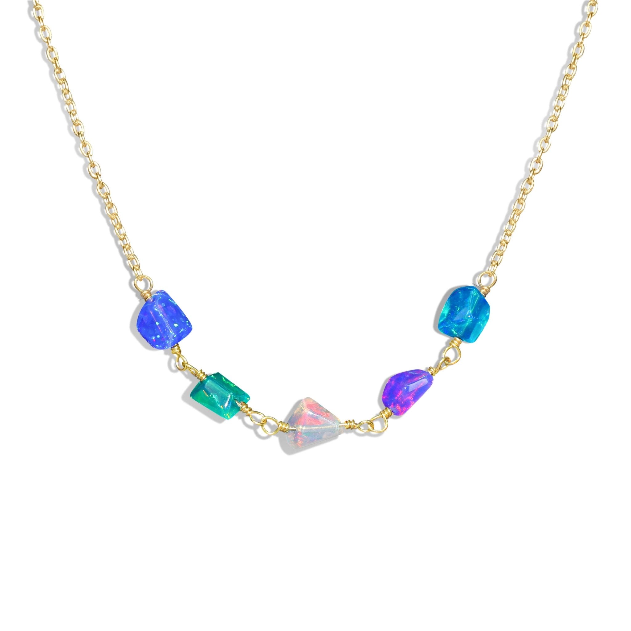 Natural Five Multicolor Opal Tumble Beaded Chain Necklace - Goodstone Jewels
