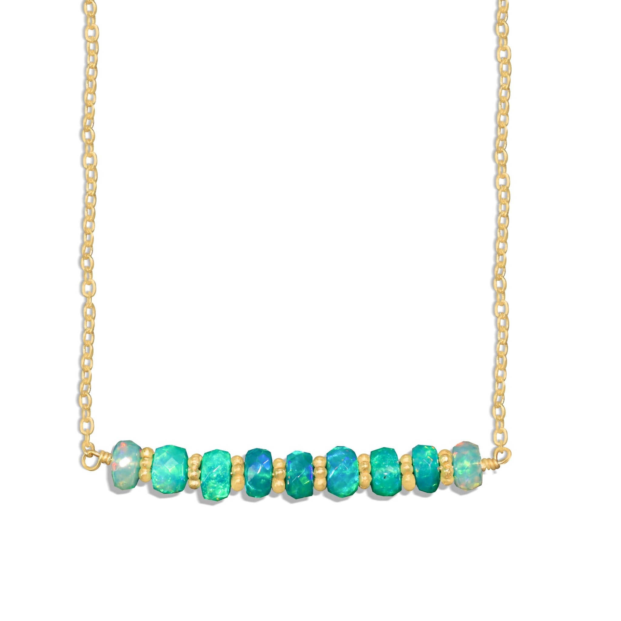 Natural Green Opal Beaded Bar Chain Necklace for Women - Goodstone Jewels