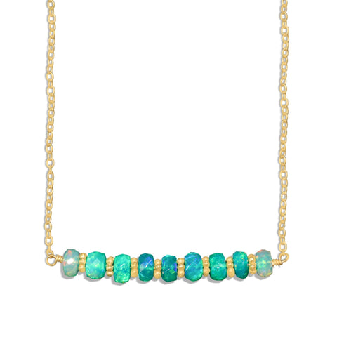 Natural Green Opal Beaded Bar Chain Necklace for Women