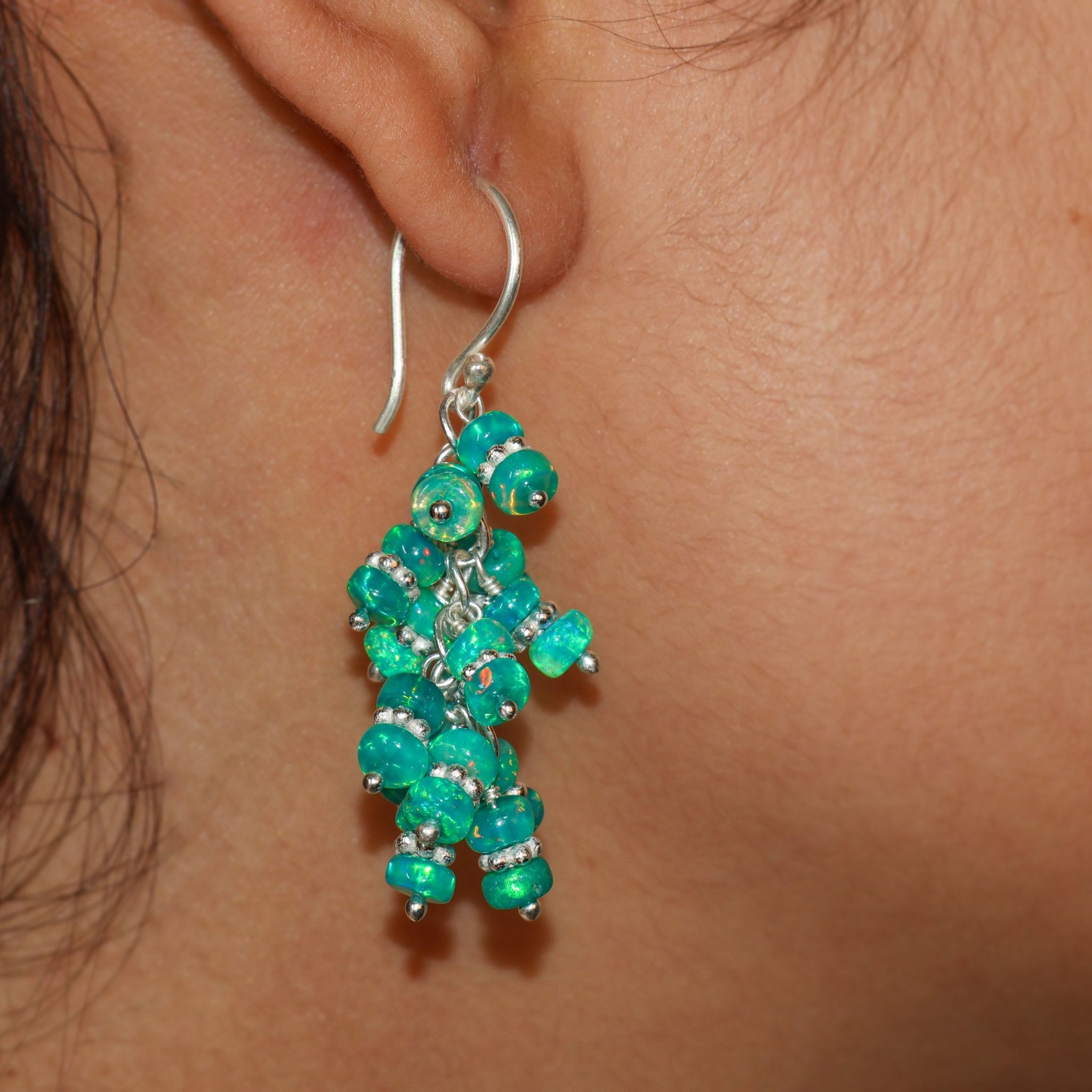 Natural Green Opal Beaded Chakri Style Cluster Earrings - Goodstone Jewels