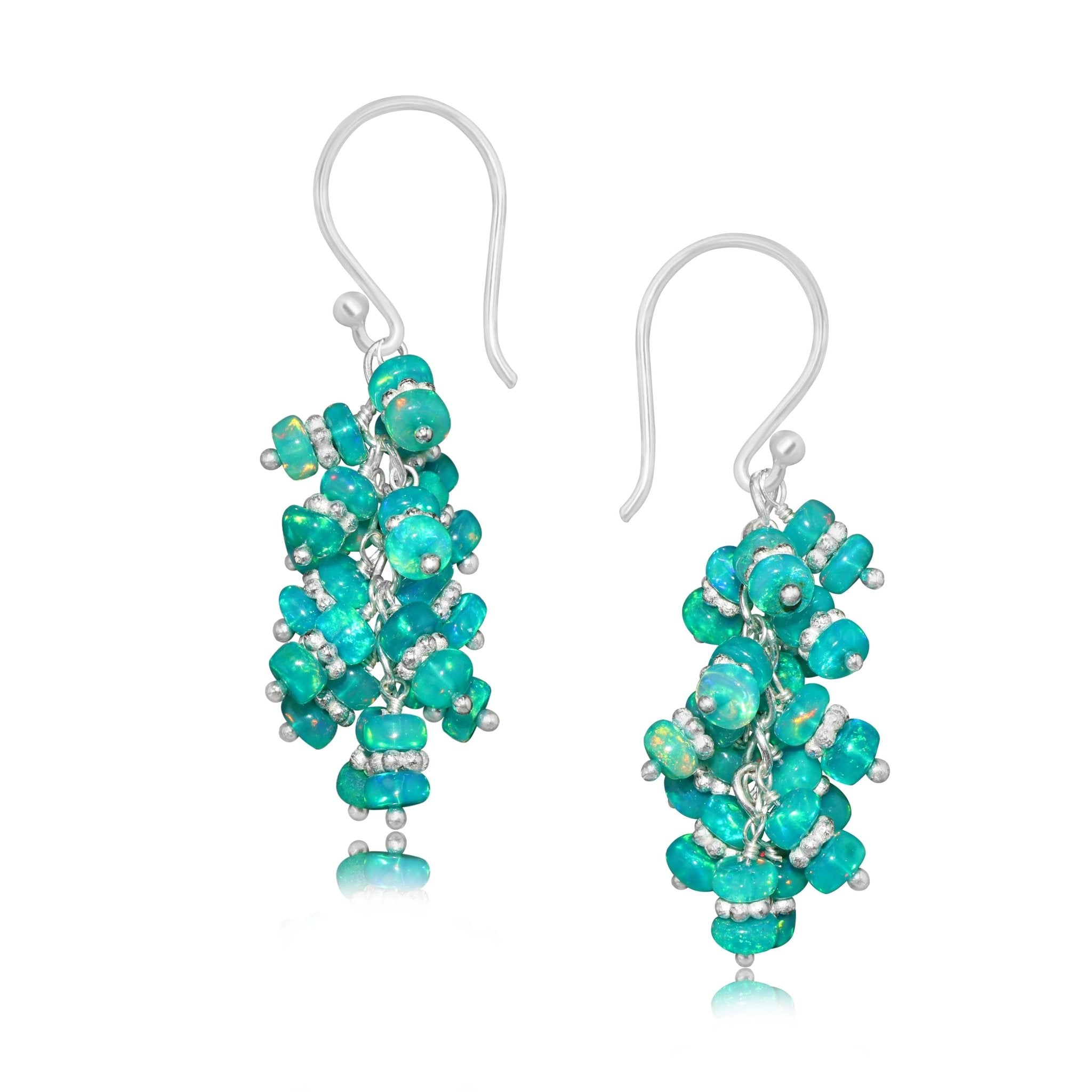 Natural Green Opal Beaded Chakri Style Cluster Earrings - Goodstone Jewels