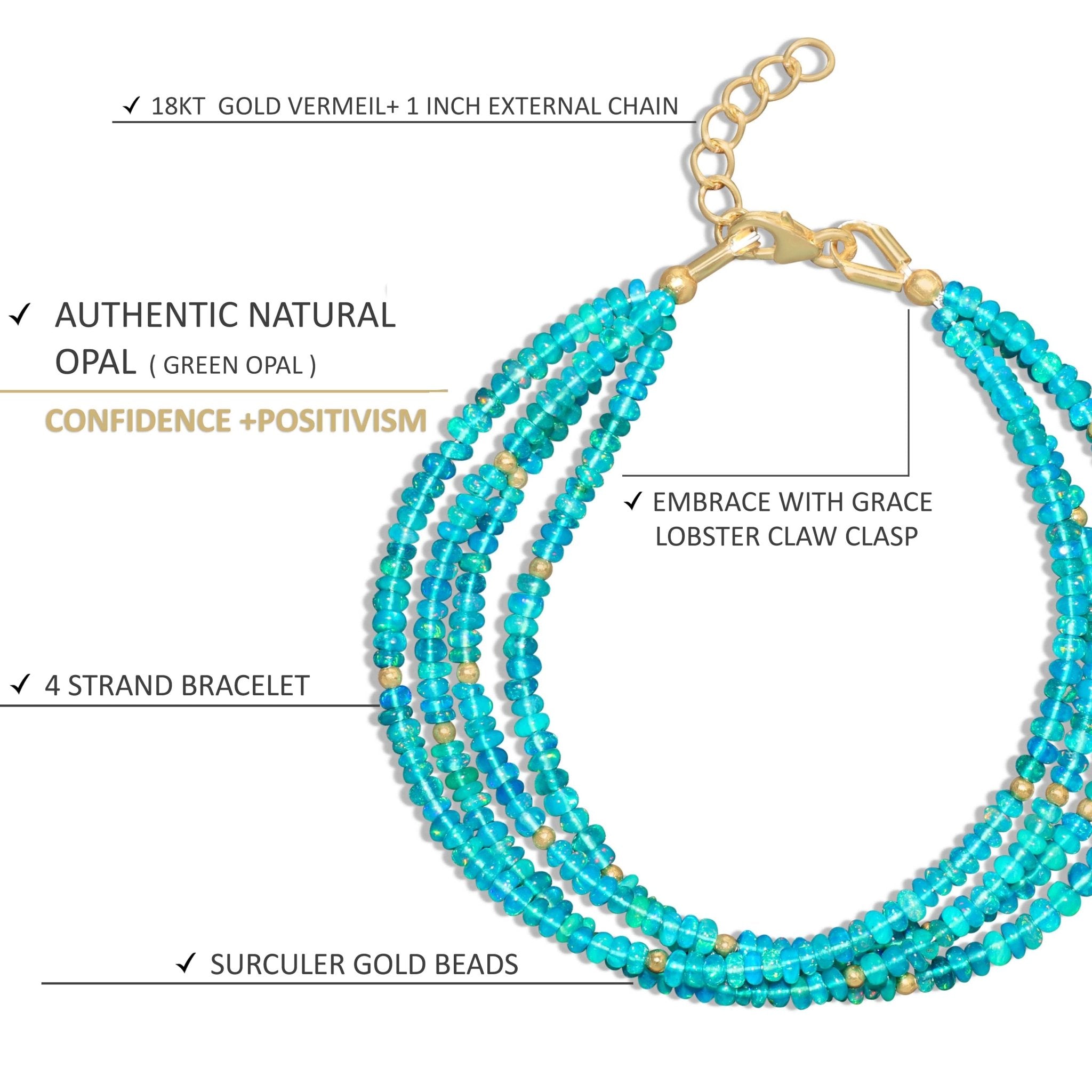 Natural Green Opal Four Strand Beaded Bracelet - Goodstone Jewels