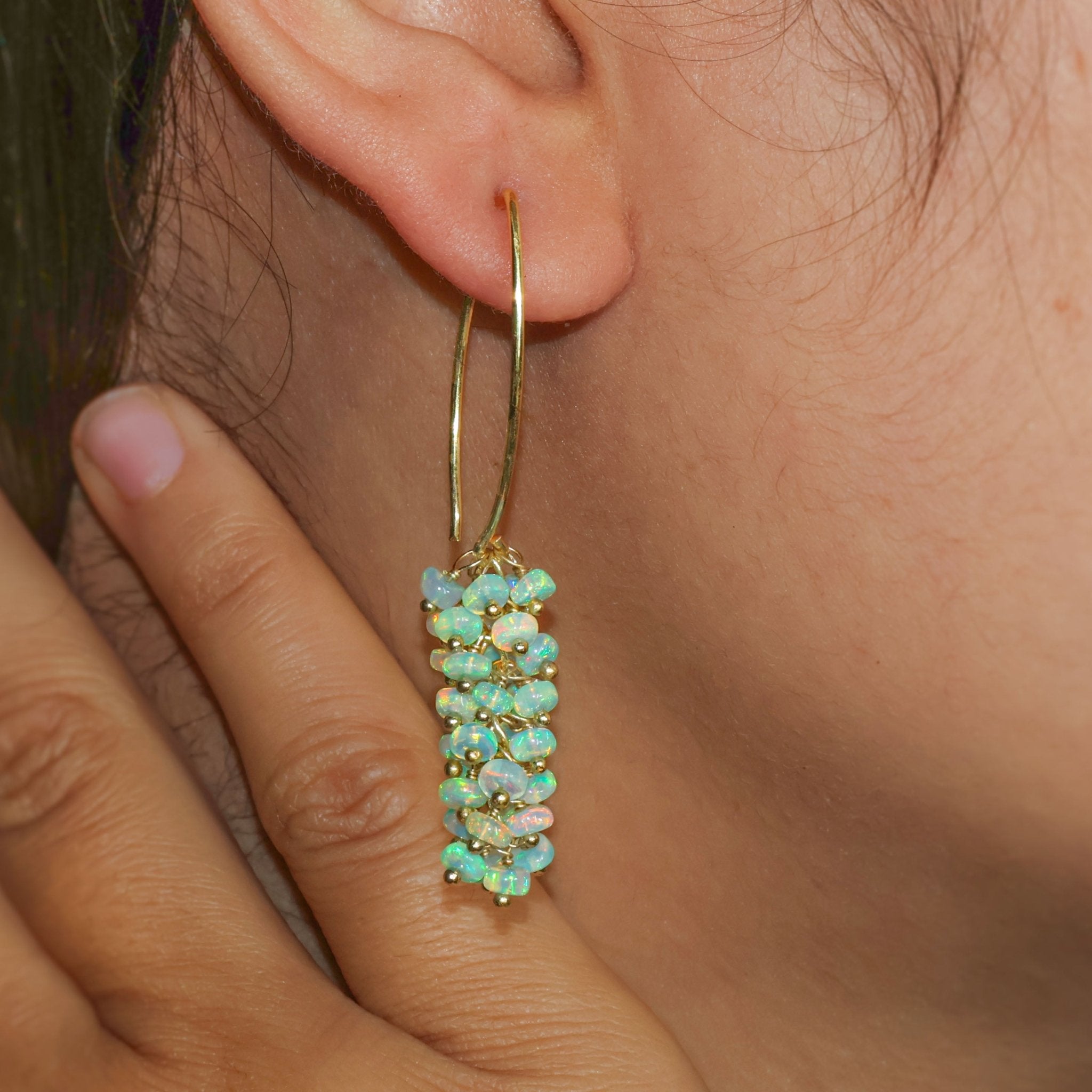 Natural Green Opal French Hook Style Beaded Cluster Earrings - Goodstone Jewels