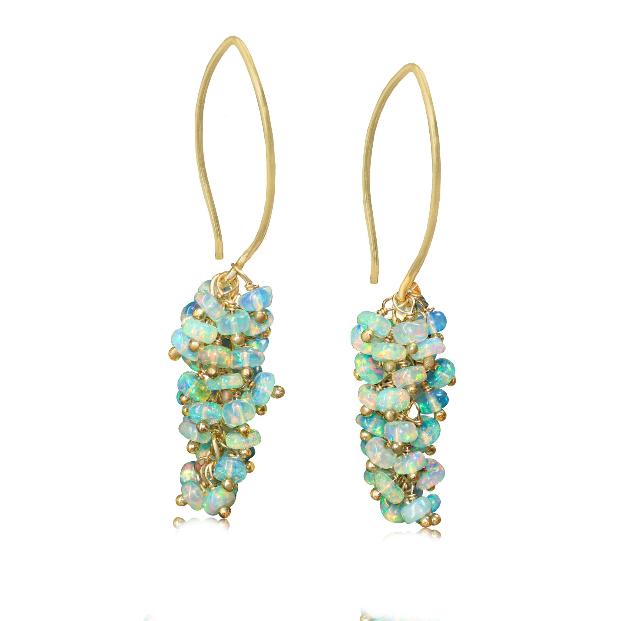 Natural Green Opal French Hook Style Beaded Cluster Earrings - Goodstone Jewels
