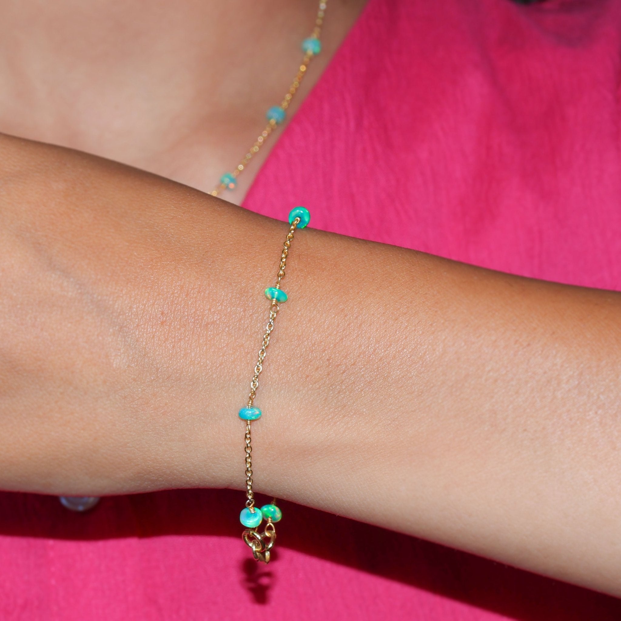 Natural Green Opal Rondelle Minimalist Chain Beaded Bracelet - Goodstone Jewels