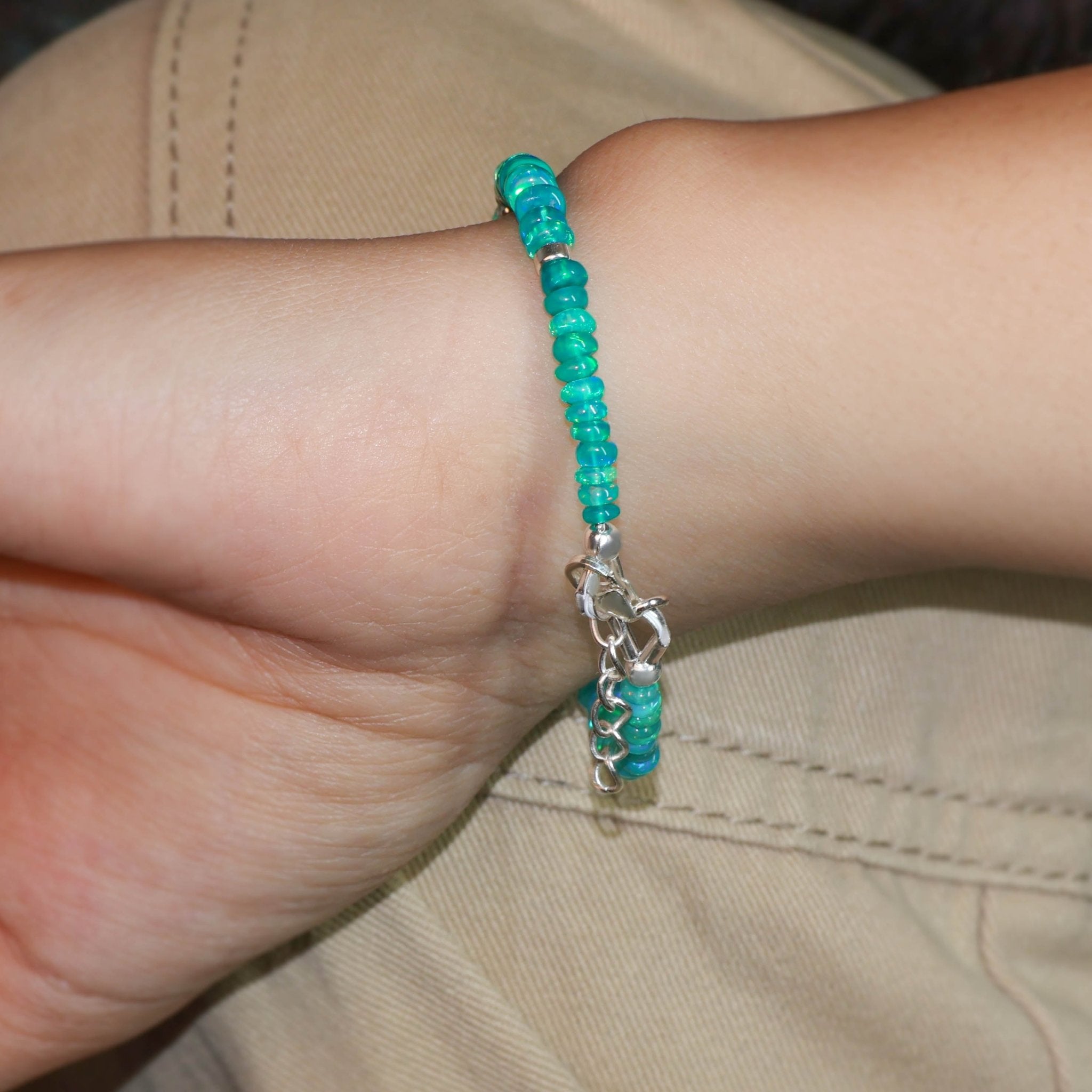 Natural Green Opal Separator Rondelle Beaded Bracelet - Goodstone Jewels