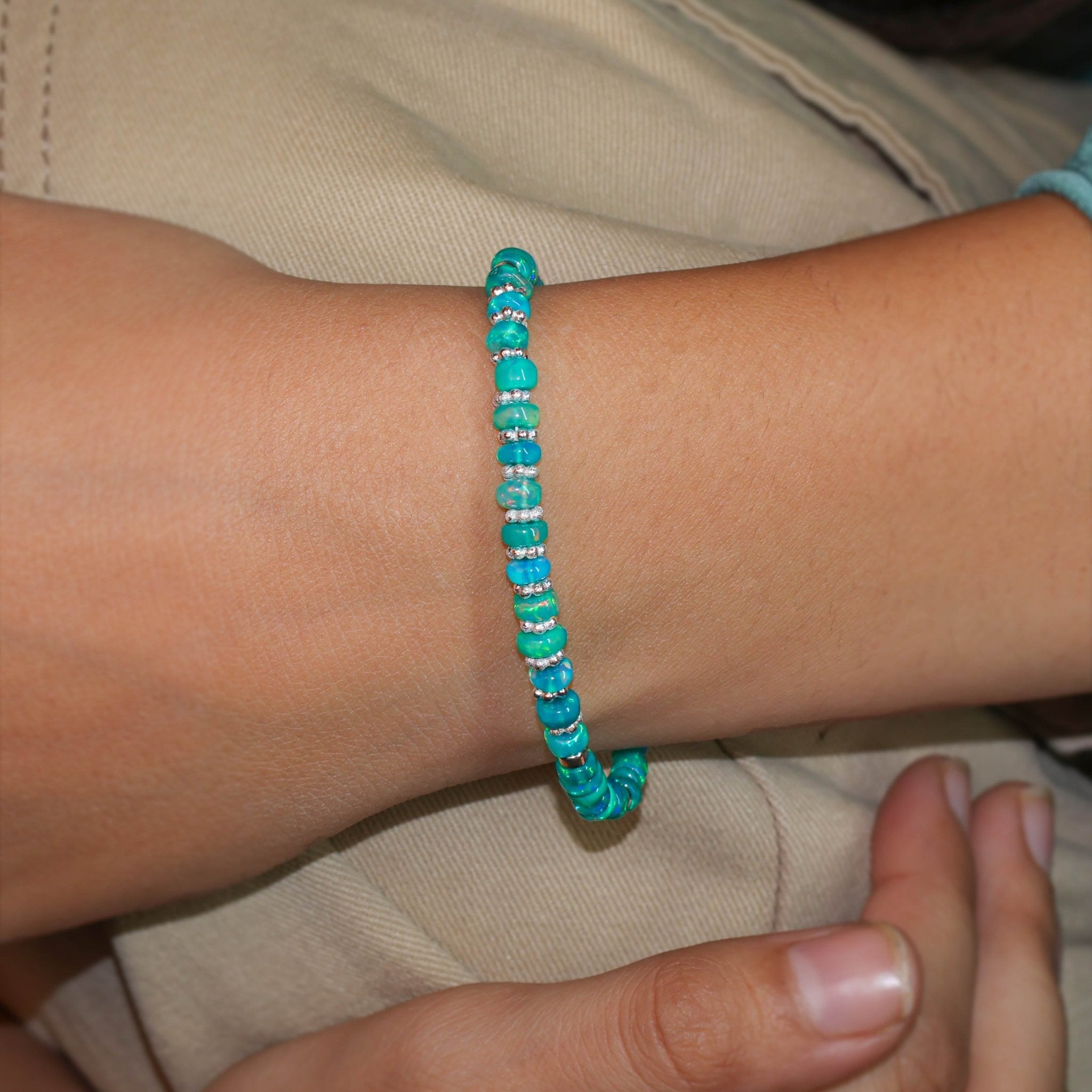 Natural Green Opal Separator Rondelle Beaded Bracelet - Goodstone Jewels