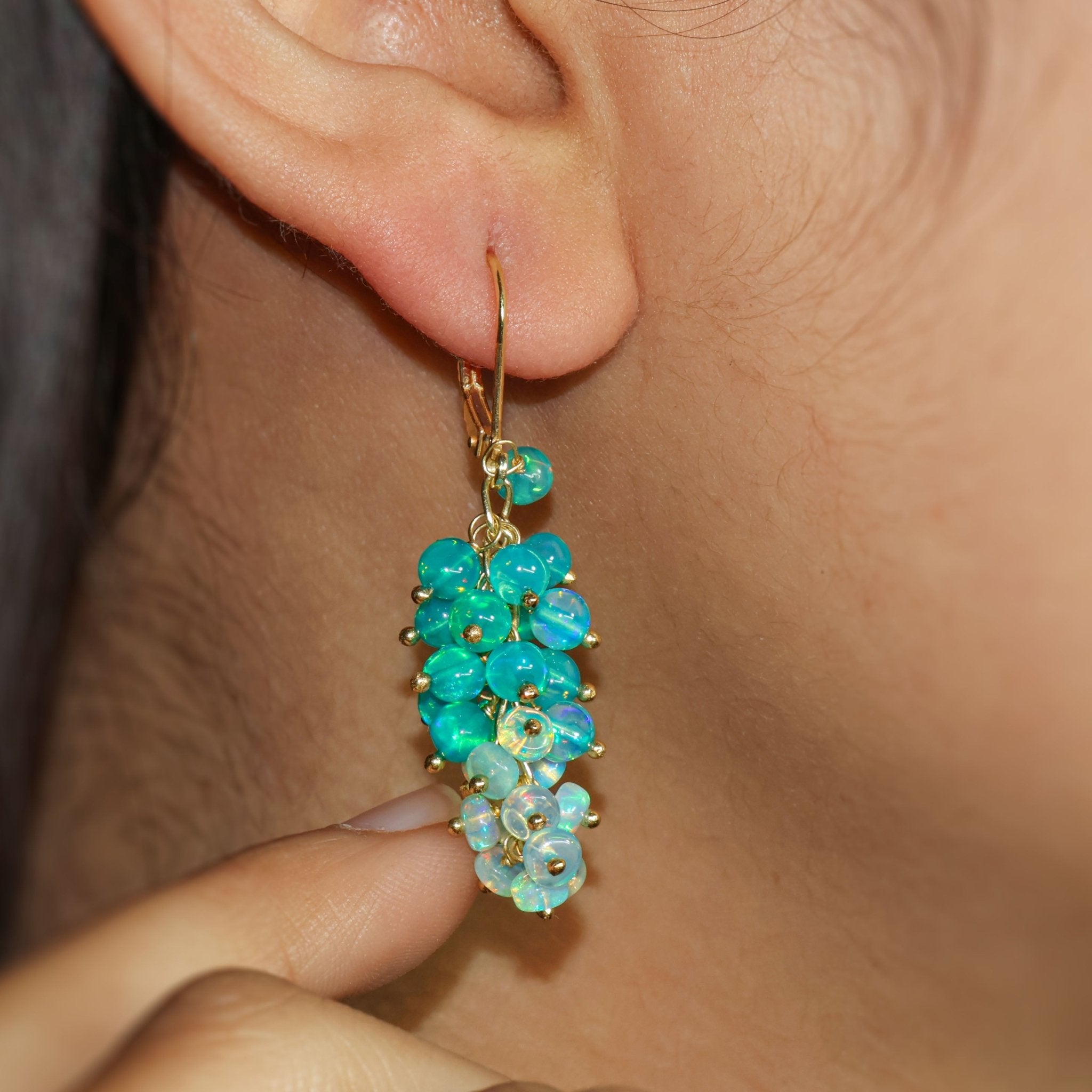 Natural Green Opal Shaded Beads Cluster Handmade Earrings - Goodstone Jewels