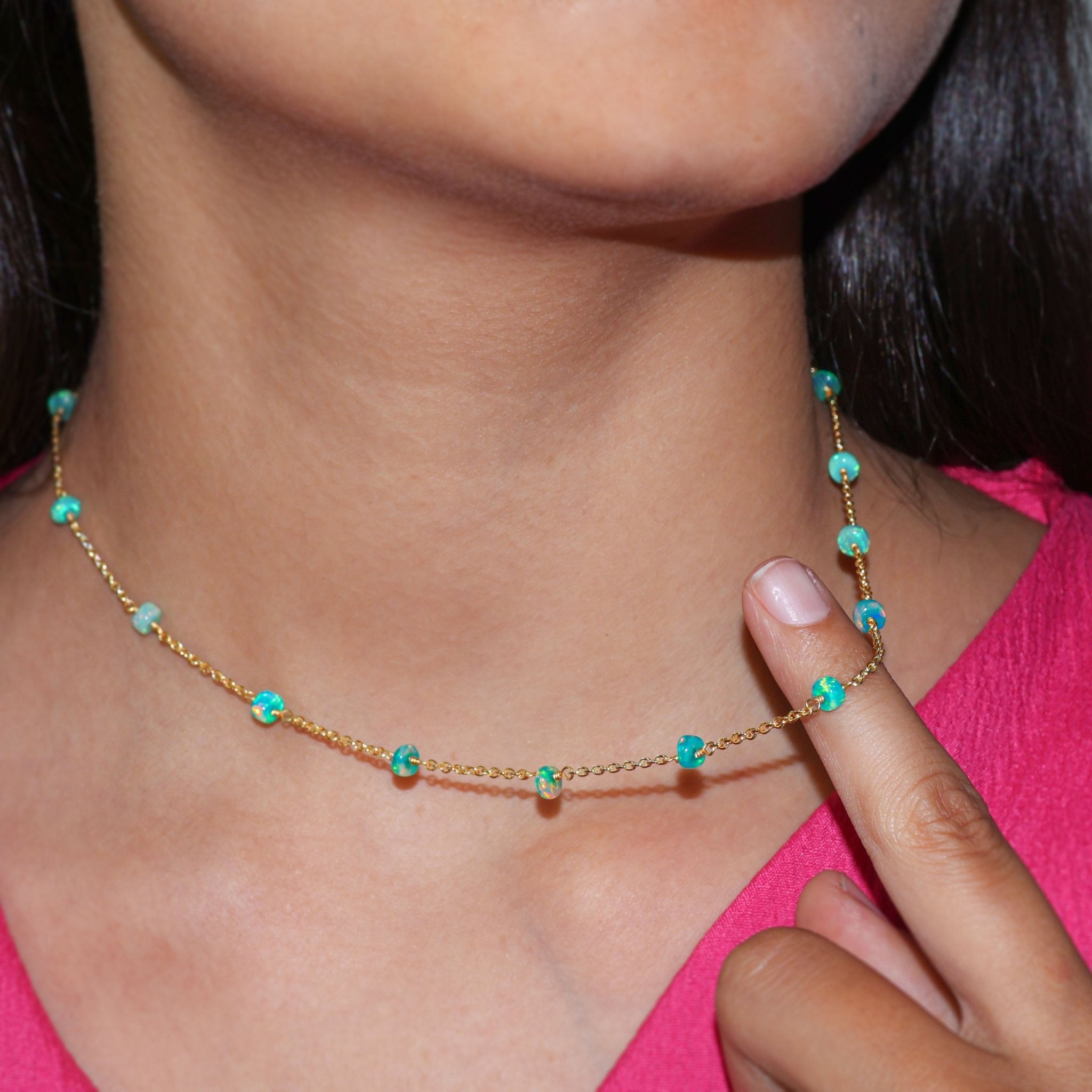 Natural Green Opal Smooth Beads Chain Necklace - Goodstone Jewels