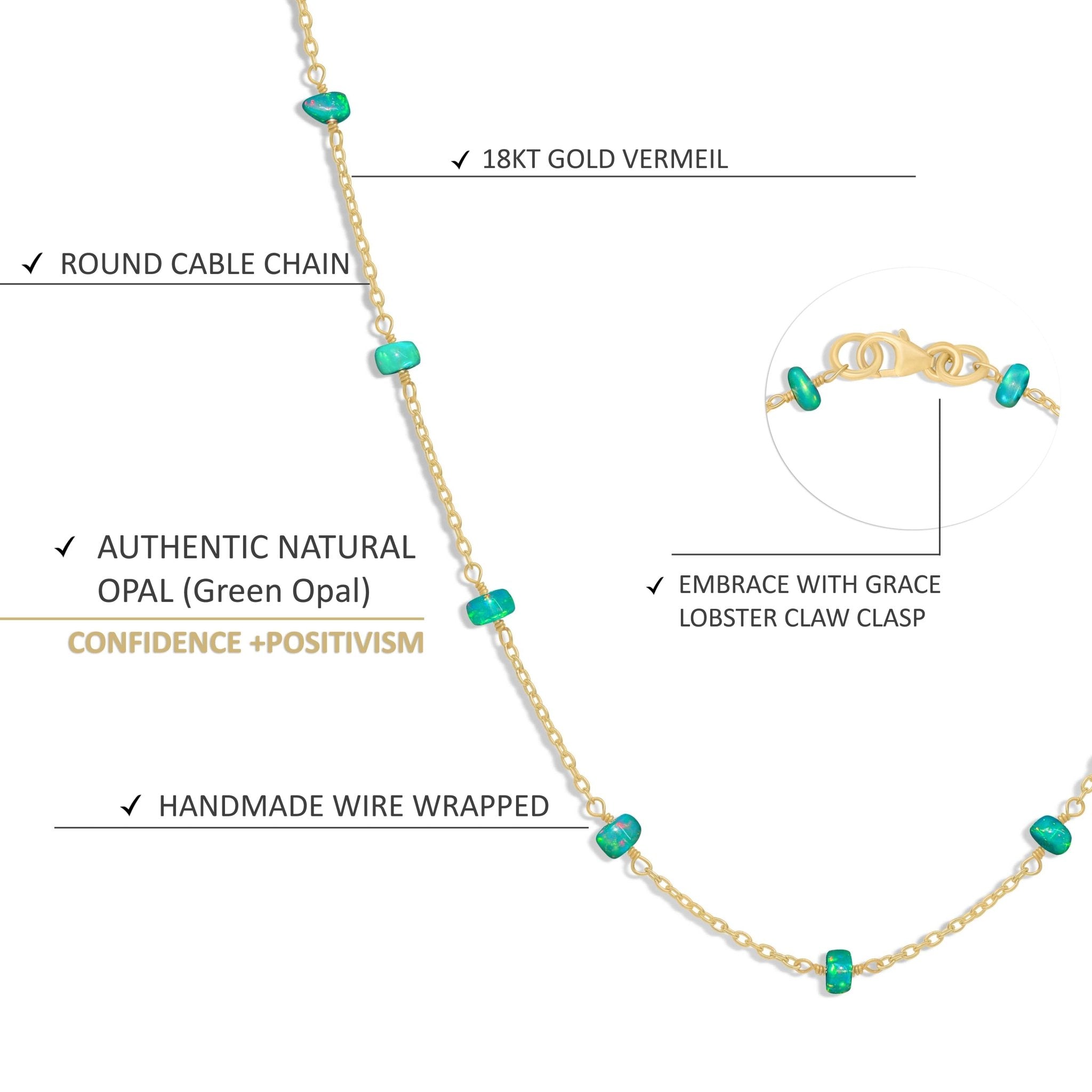 Natural Green Opal Smooth Beads Chain Necklace - Goodstone Jewels