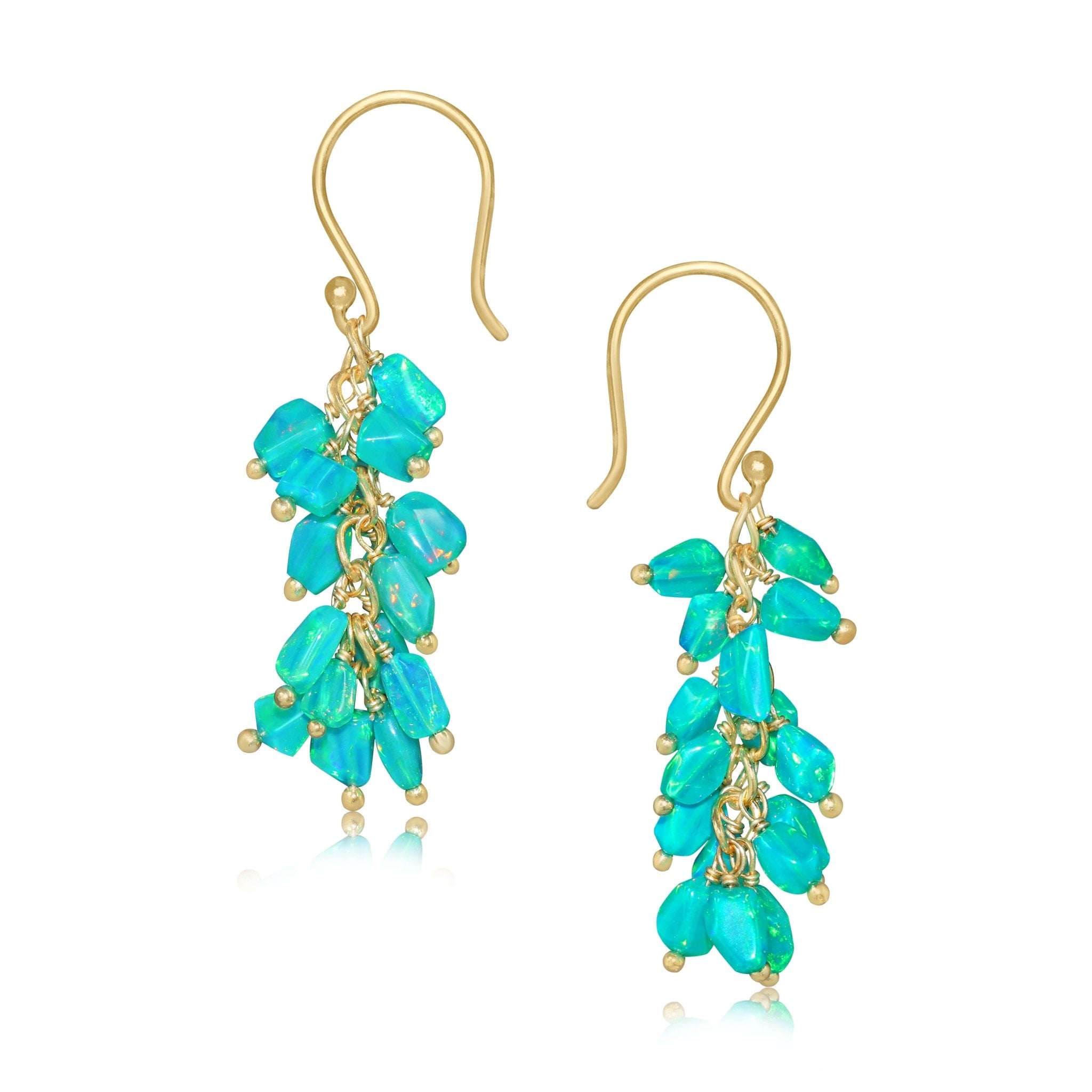 Natural Green Opal Tumble Shape Beaded Cluster Earrings - Goodstone Jewels