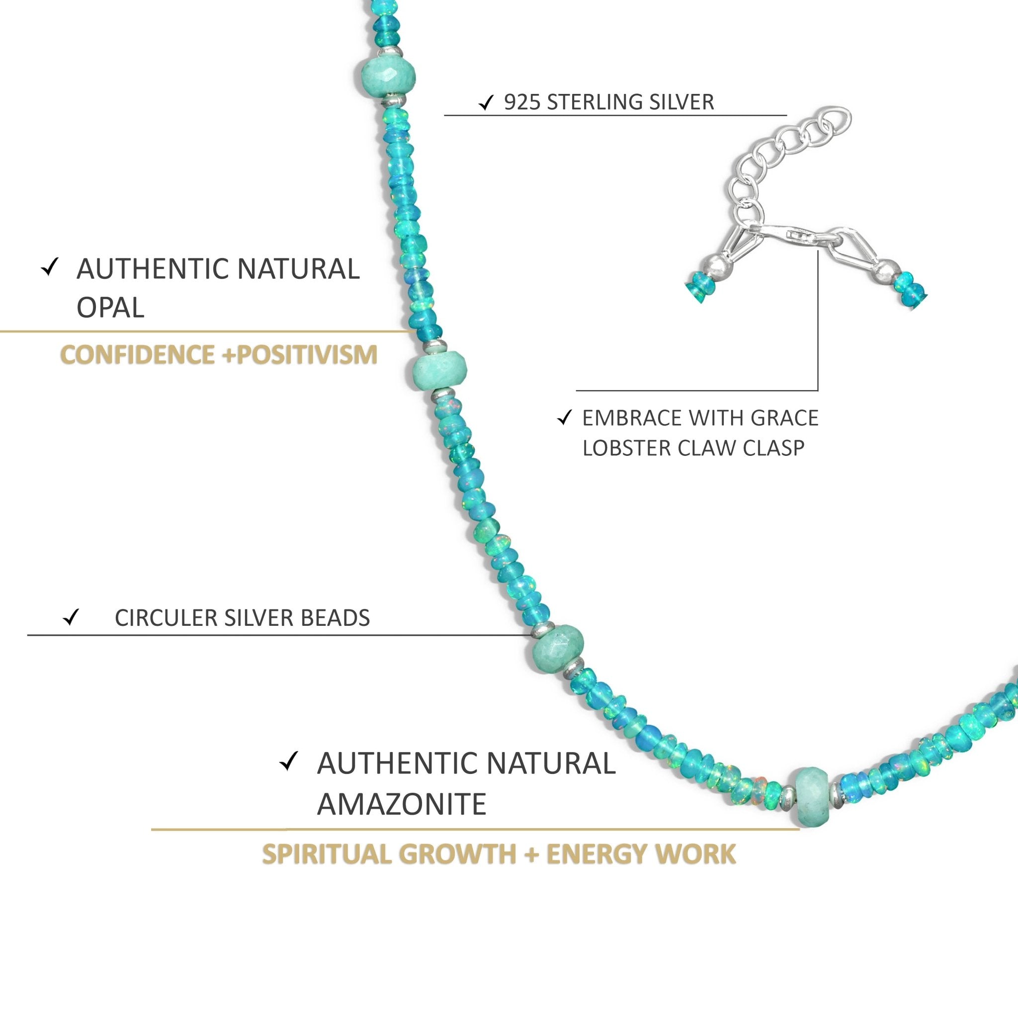 Natural Green Opal with Turquoise Bead Strand Necklace - Goodstone Jewels
