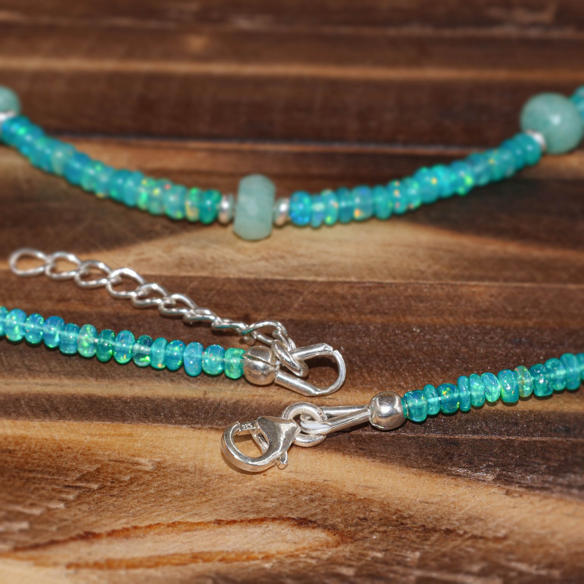 Natural Green Opal with Turquoise Bead Strand Necklace - Goodstone Jewels