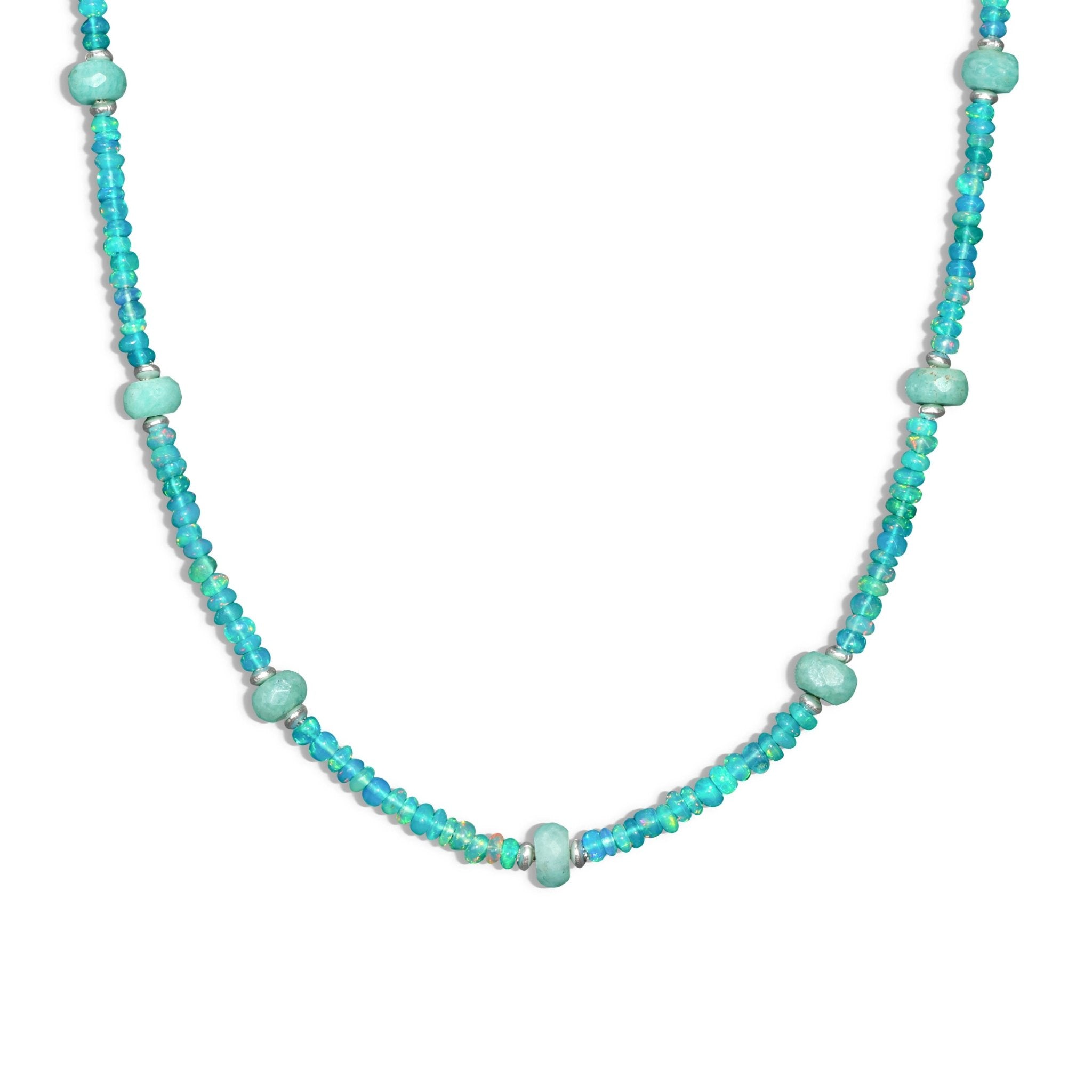 Natural Green Opal with Turquoise Bead Strand Necklace - Goodstone Jewels