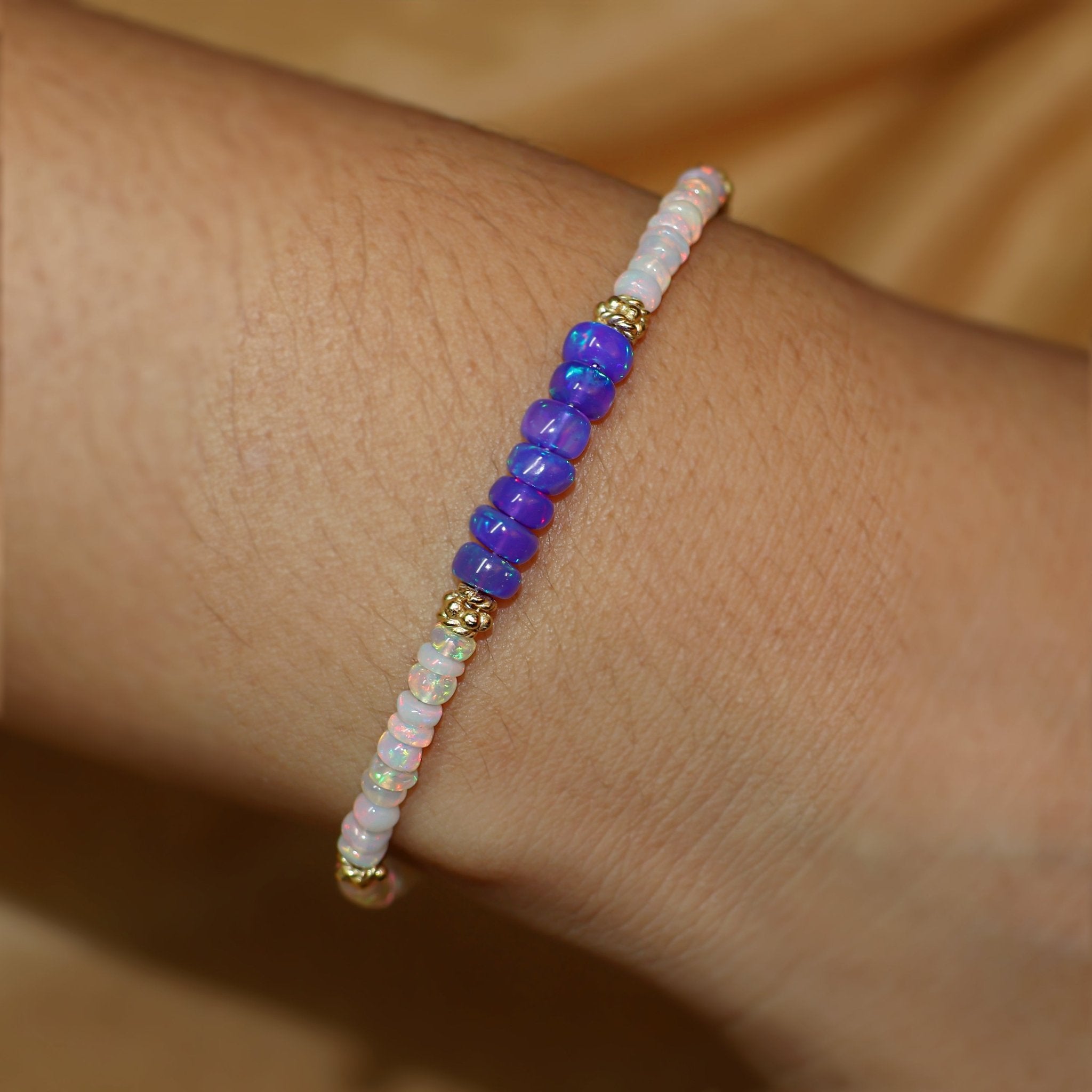 Natural Lavender and White Dual Opal Gemstone Beaded Bracelet - Goodstone Jewels