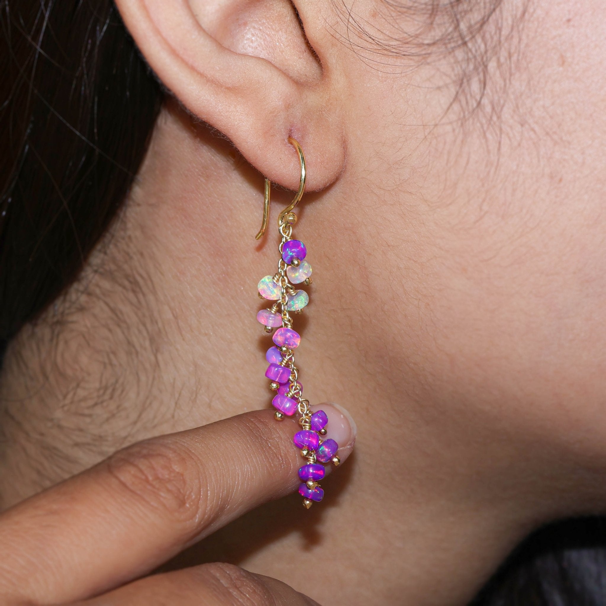 Natural Lavender fire Opal beaded cluster earrings - Goodstone Jewels