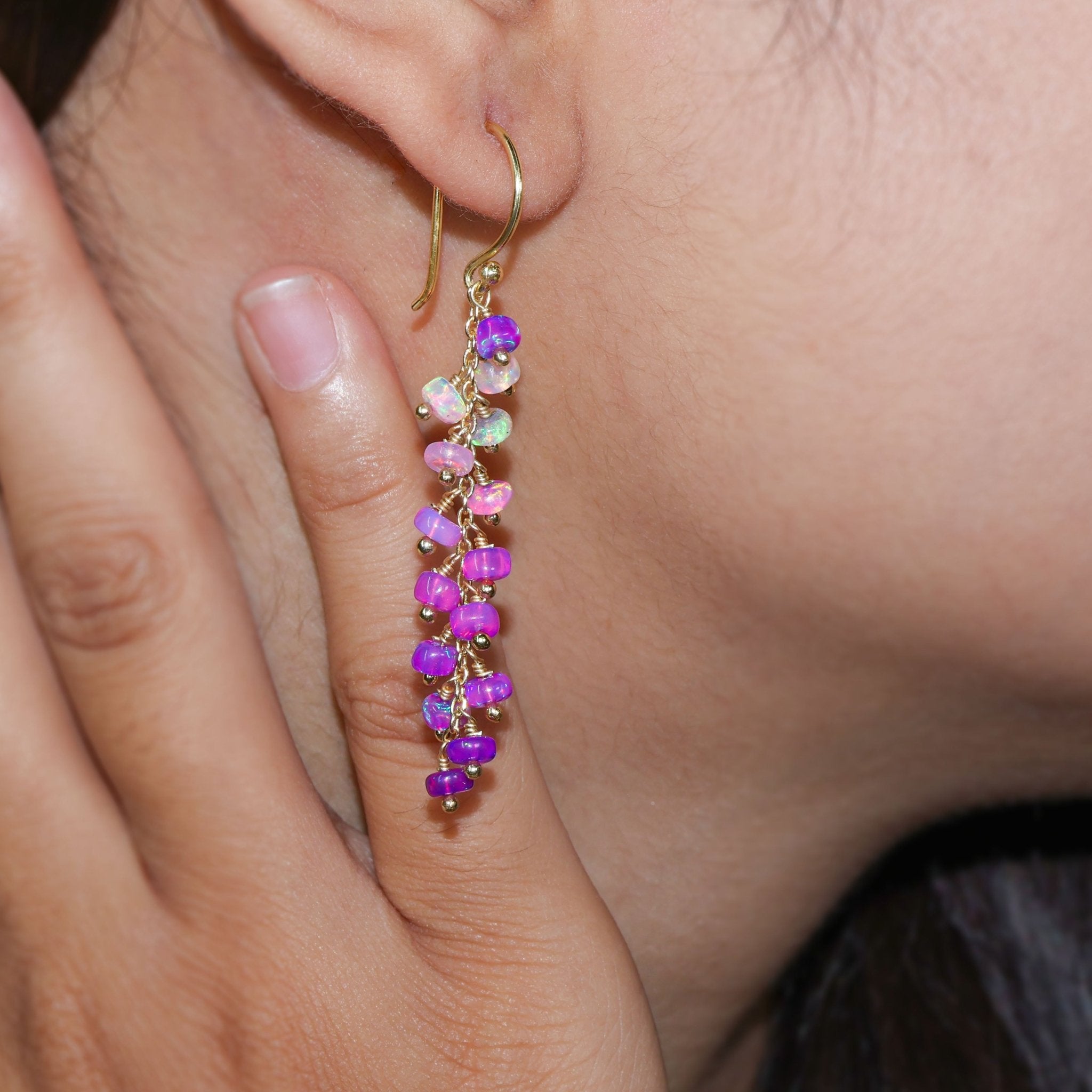 Natural Lavender fire Opal beaded cluster earrings - Goodstone Jewels