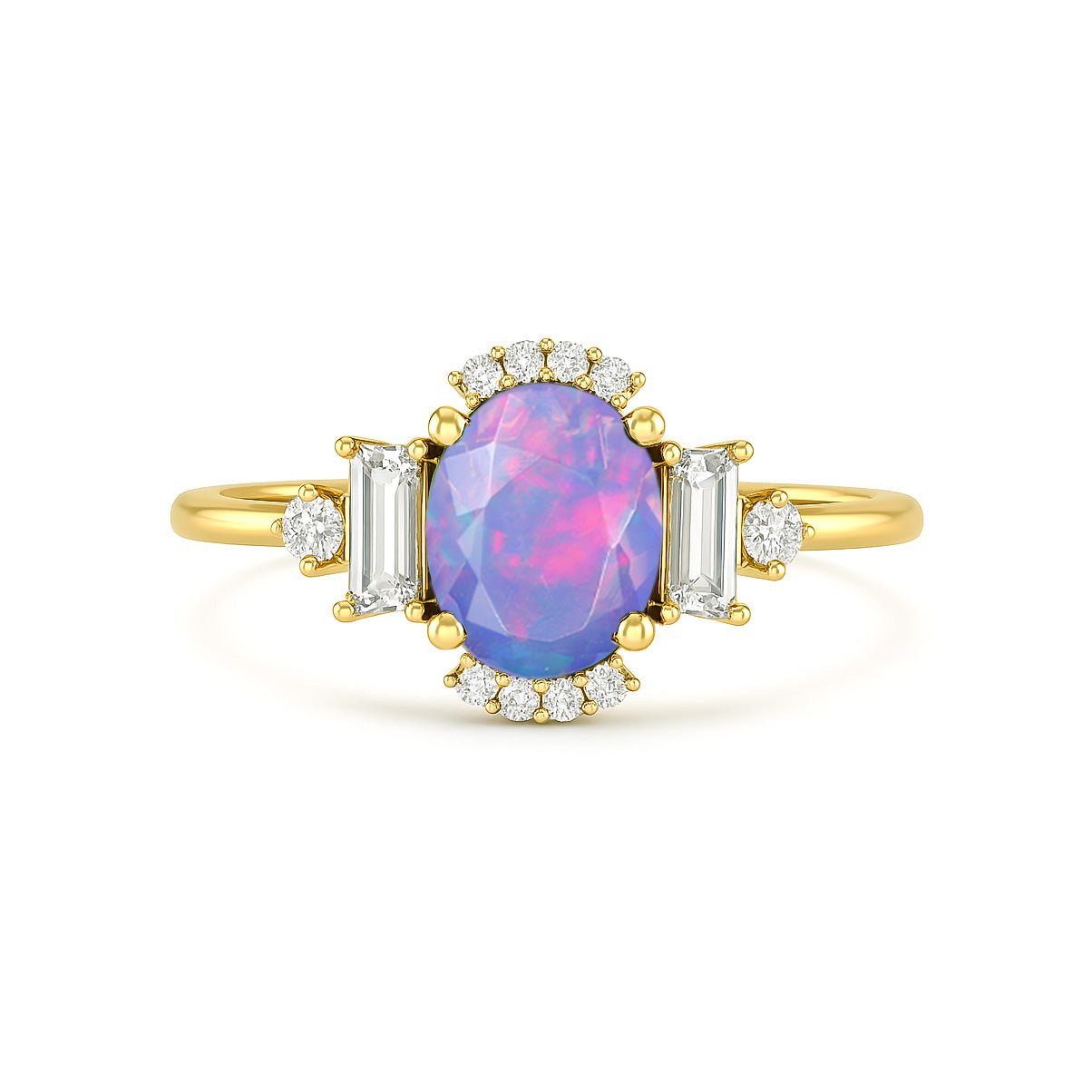 Natural Lavender Fire Opal Halo Wedding Ring - Goodstone Jewels