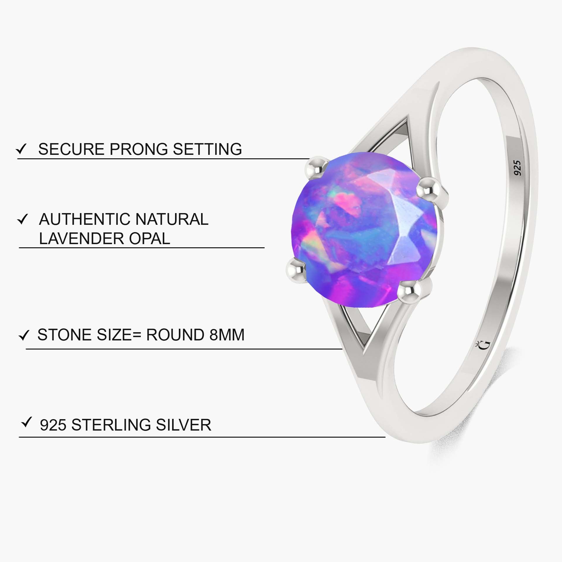 Natural Lavender Opal 1.6 Carat Round Shape Solitaire Wedding Ring - Goodstone Jewels