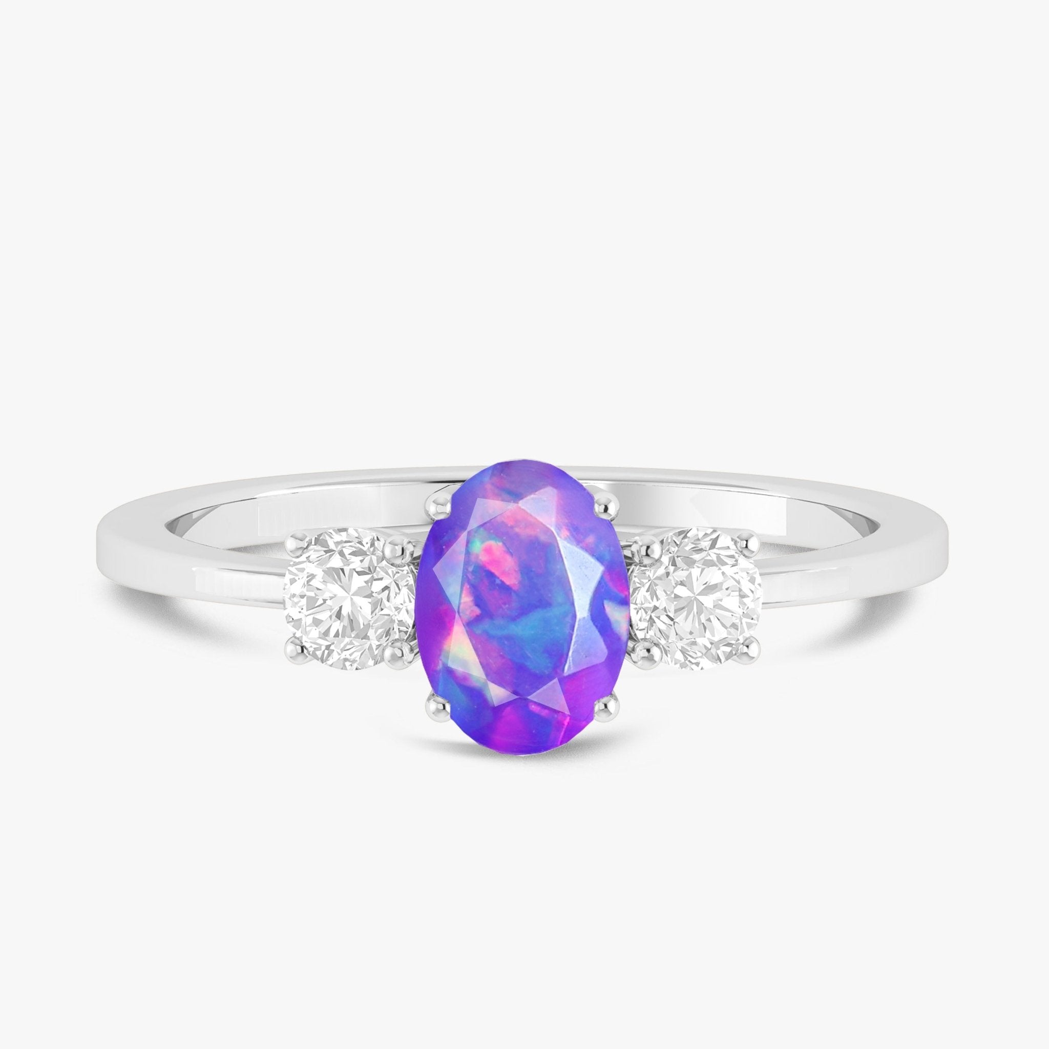 Natural Lavender Opal and White Zircon Engagement Three Stone Ring - Goodstone Jewels