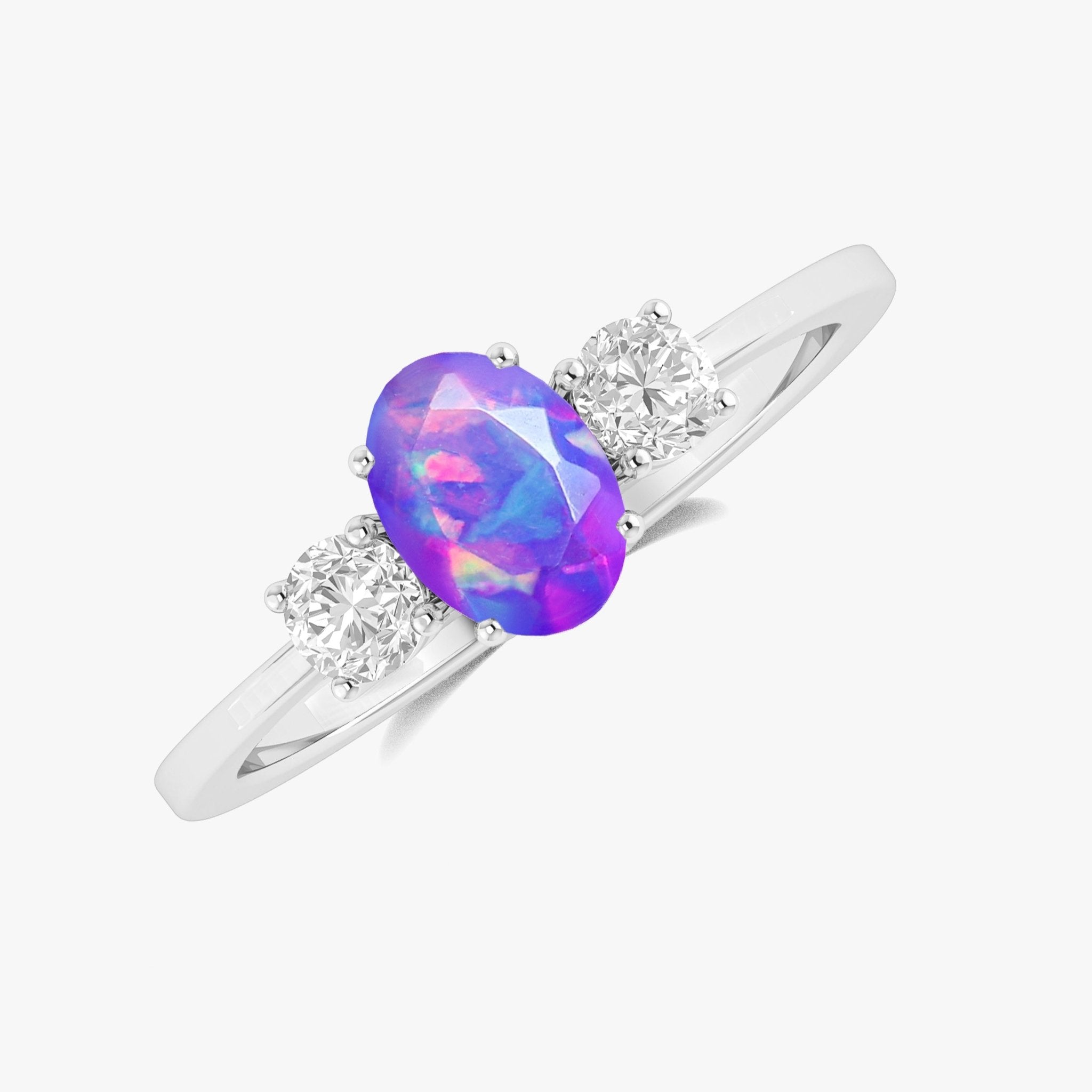 Natural Lavender Opal and White Zircon Engagement Three Stone Ring - Goodstone Jewels