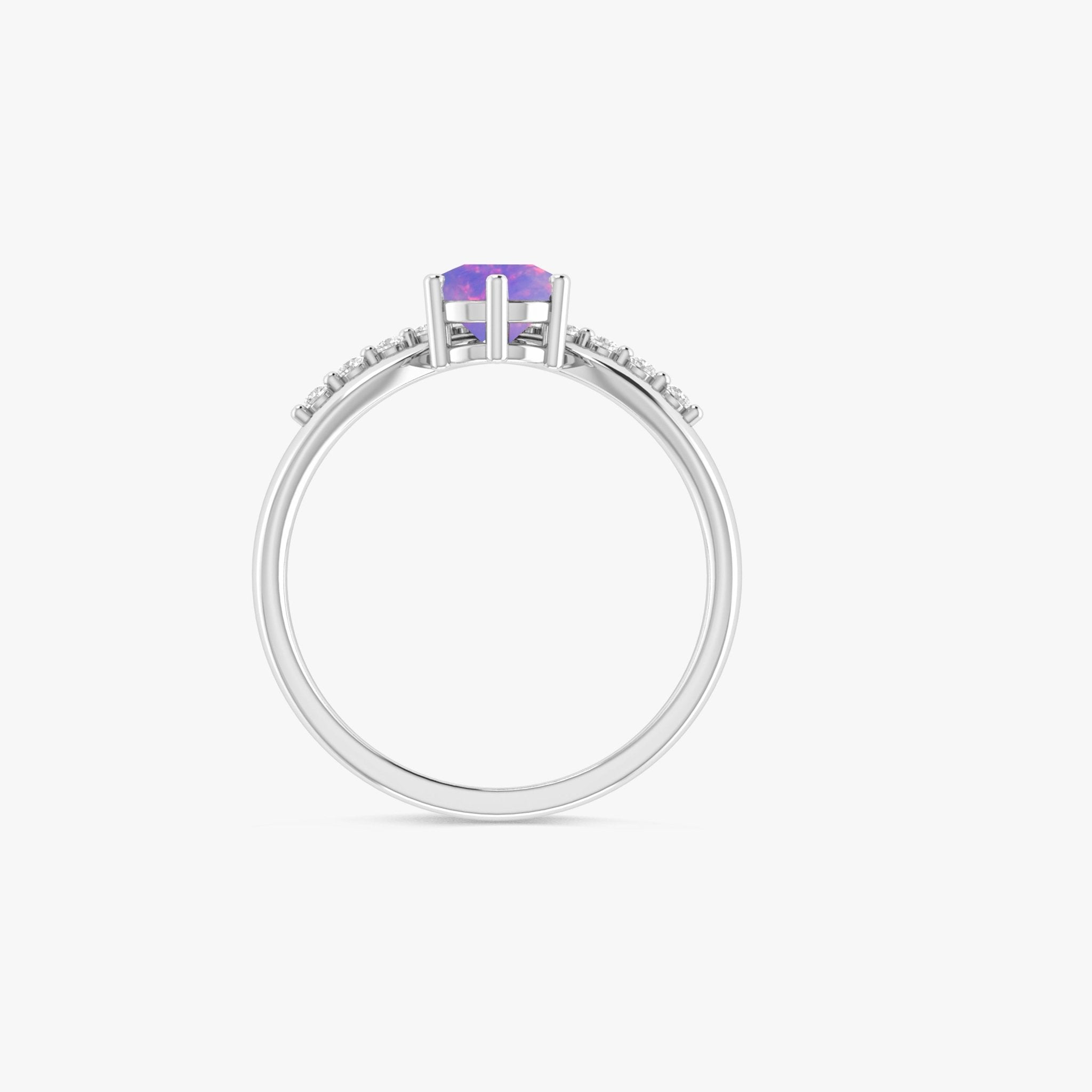 Natural Lavender Opal and White Zircon Sparkling Wishbone Ring - Goodstone Jewels
