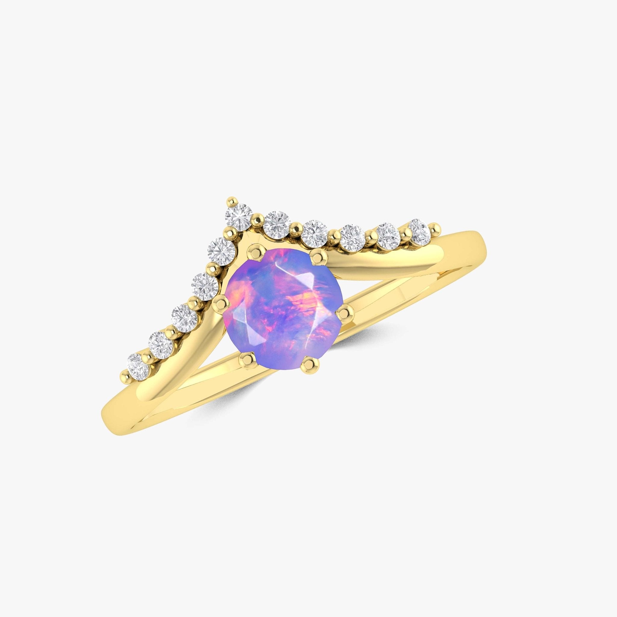 Natural Lavender Opal and White Zircon Sparkling Wishbone Ring - Goodstone Jewels