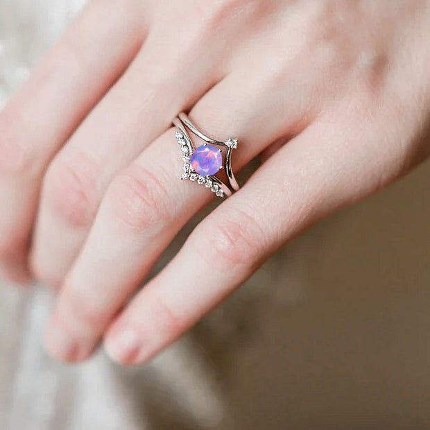 Natural Lavender Opal and White Zircon Sparkling Wishbone Ring - Goodstone Jewels