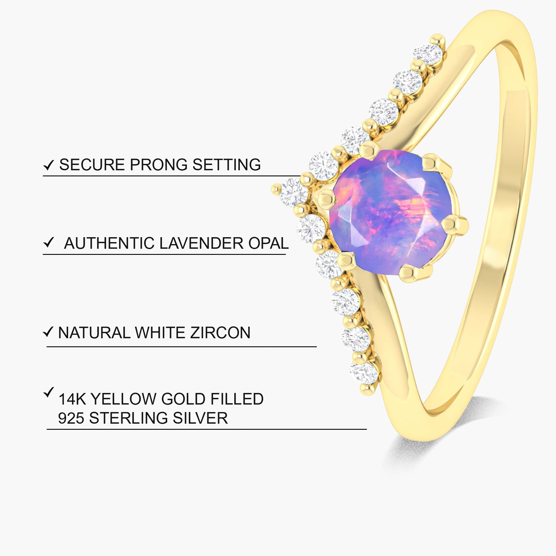Natural Lavender Opal and White Zircon Sparkling Wishbone Ring - Goodstone Jewels