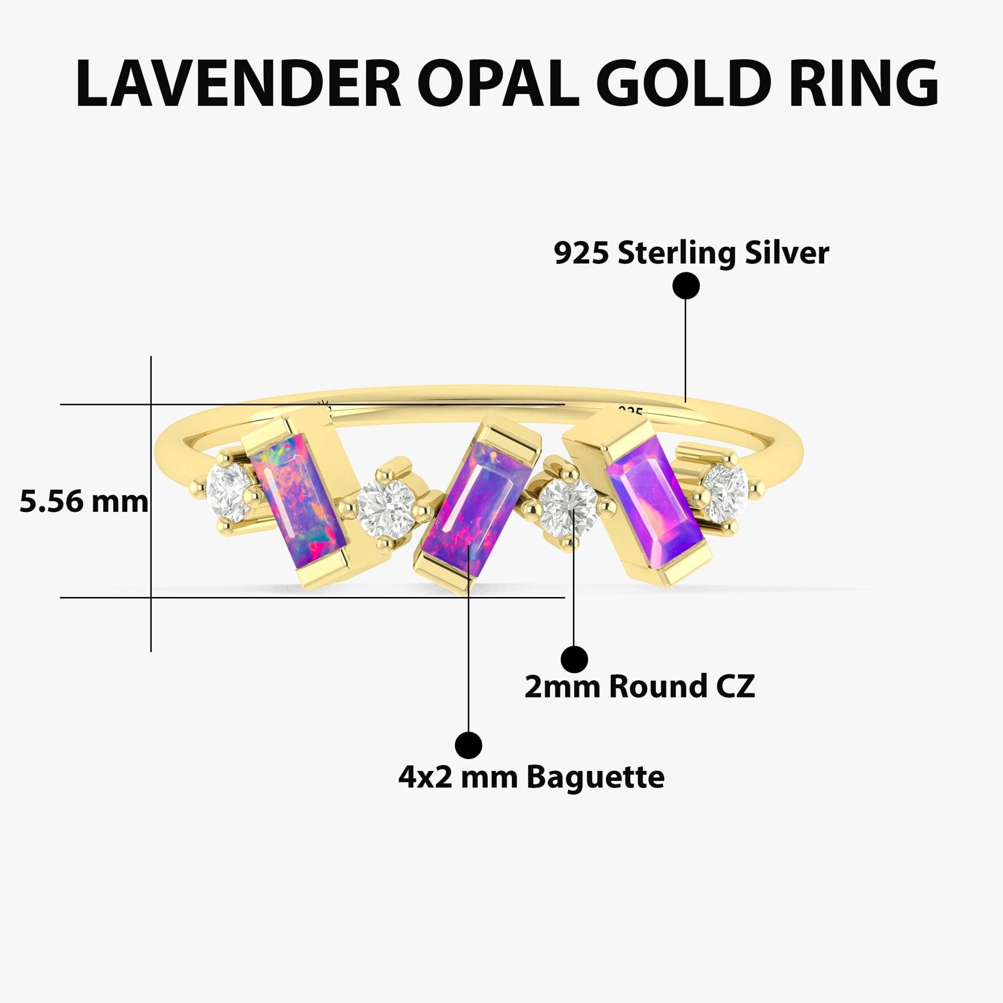 Natural Lavender Opal Baguette Shape Designer Three Stone Ring - Goodstone Jewels