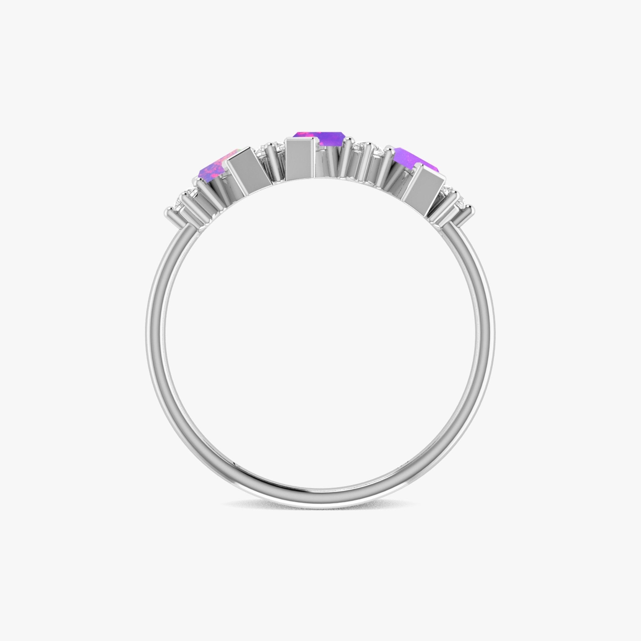 Natural Lavender Opal Baguette Shape Designer Three Stone Ring - Goodstone Jewels