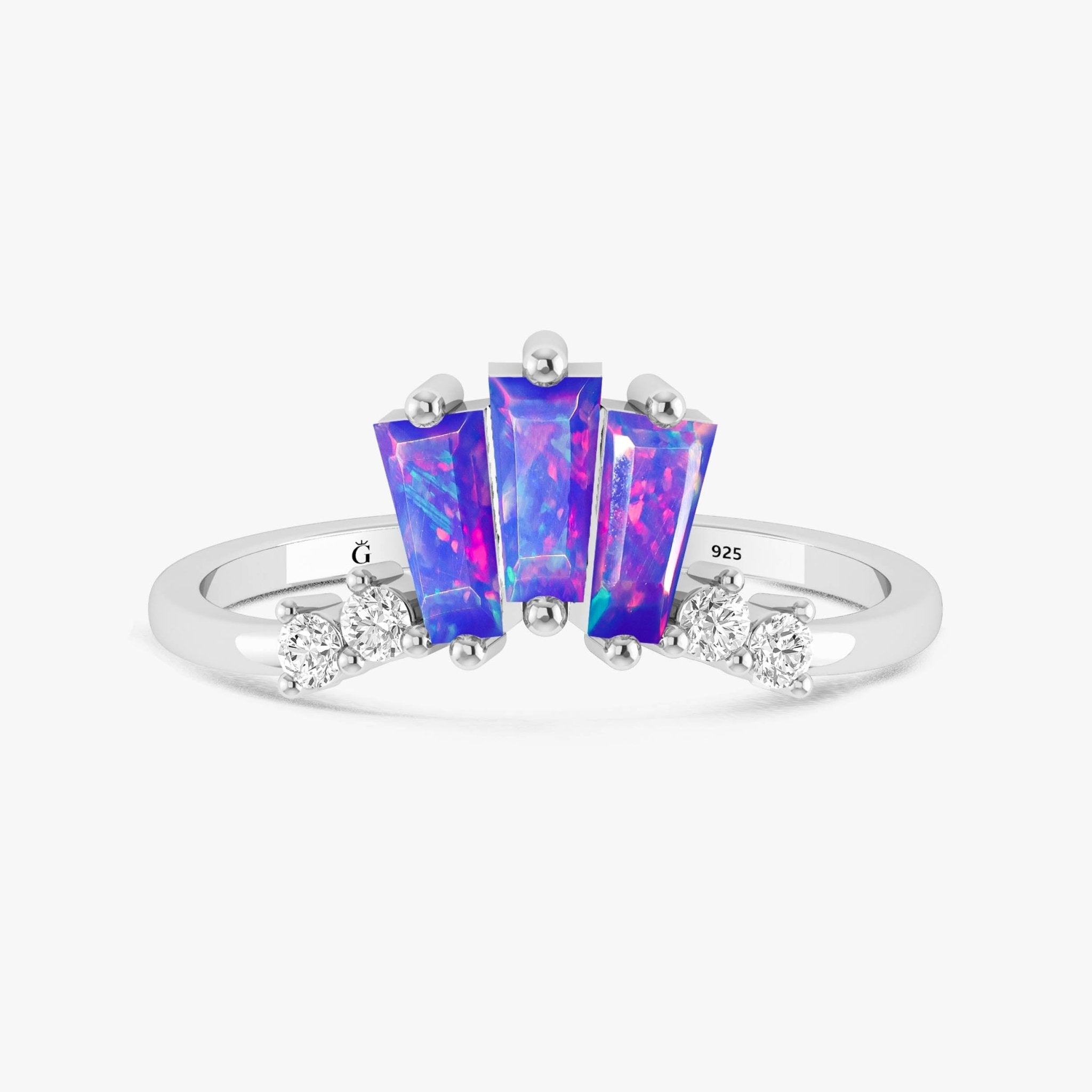 Natural Lavender Opal Baguette Stone Wishbone Crown Style Ring - Goodstone Jewels